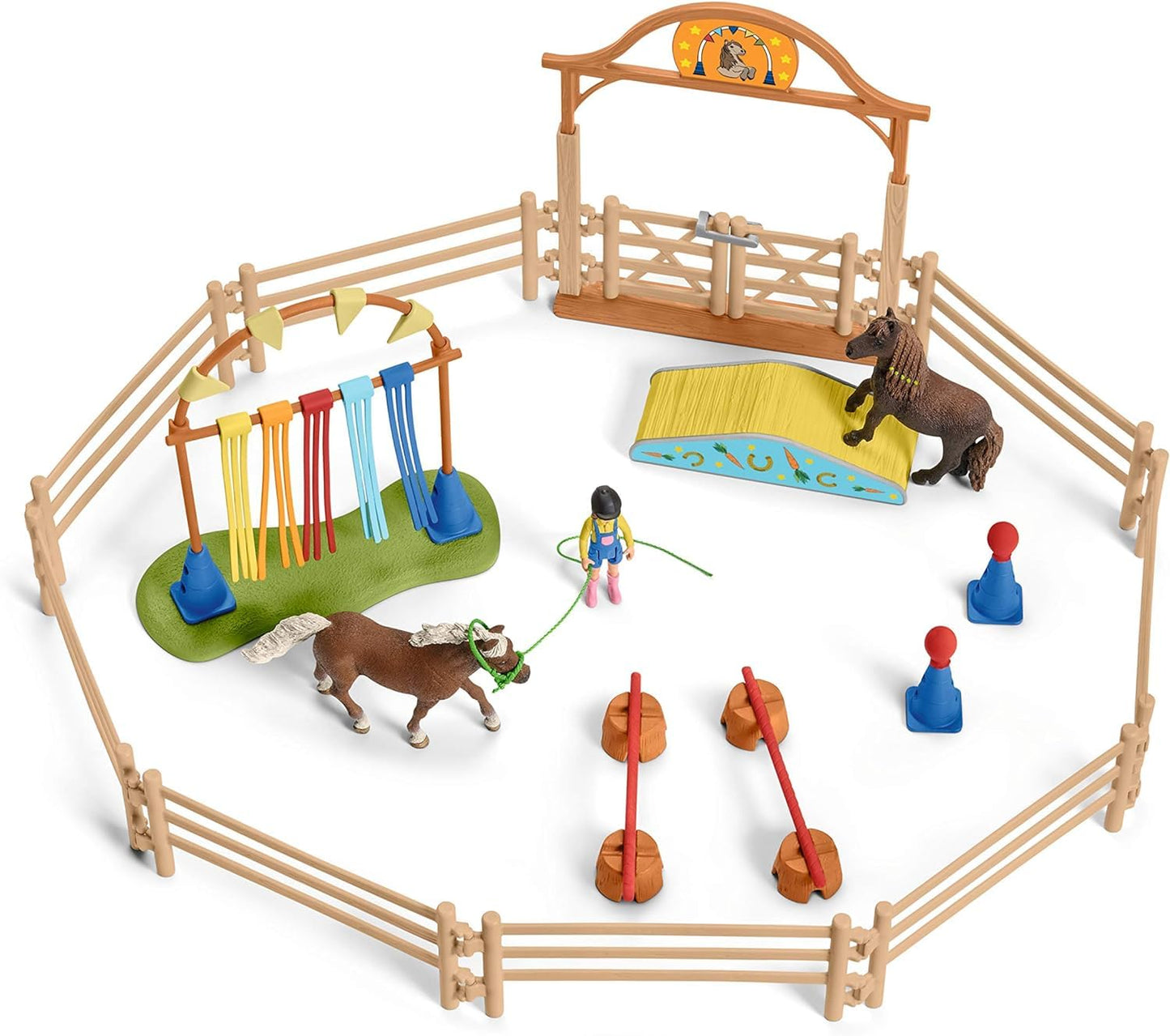 Schleich Farm World - 48PC Pony Agility Training Set with 2 Horse Figurines, Poseable Figure and Accessories - Horse Toys for Girls, Boys - Educational Animal Toys for Kids, Toddlers Ages 3+ | 42481