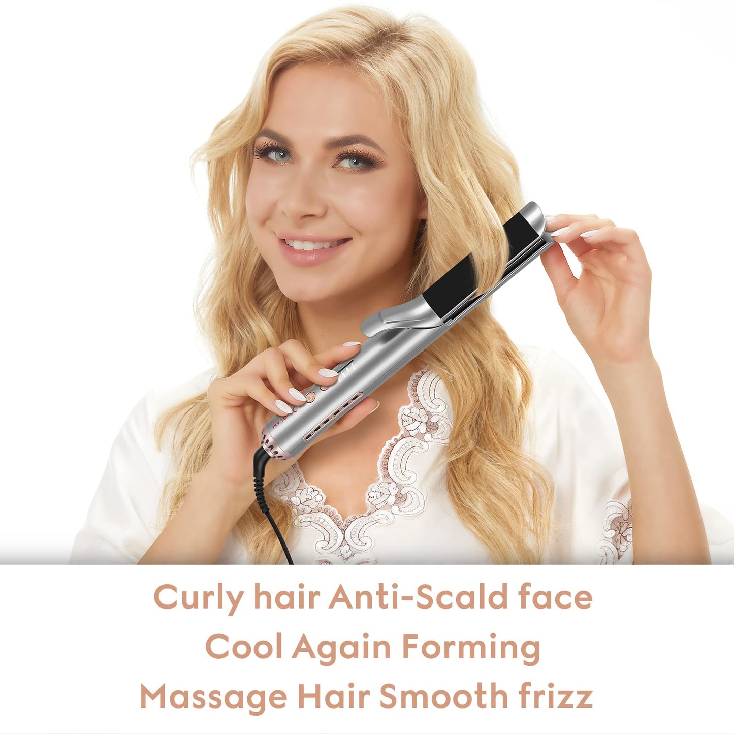 Bouncy Hair Cool Airflow Styler Hair Straightener Iron with Breeze Fan & Anti Scald Felt Fabric, IG INGLAM 2 in 1 Professional Straight and Curl Hair Tools 2022 Version Perfect Nice Gift