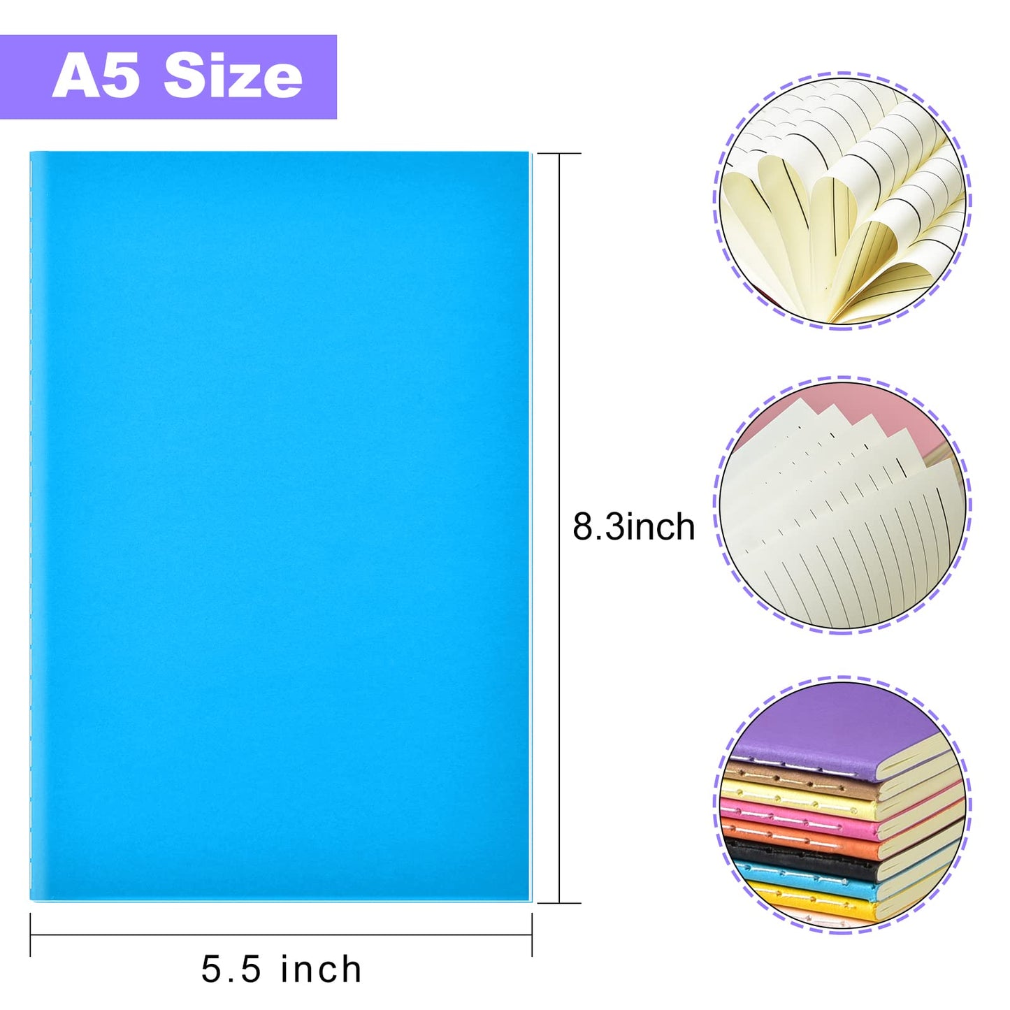 Coopay 48 Pack Colorful Notebooks Journals Bulk A5 Size Lined Travel Set Subject Notepad Planner Writing Sketchbook Memo Diary for Kids, Travelers, Students and Office, 8.3 x 5.5 Inches, 60 Pages