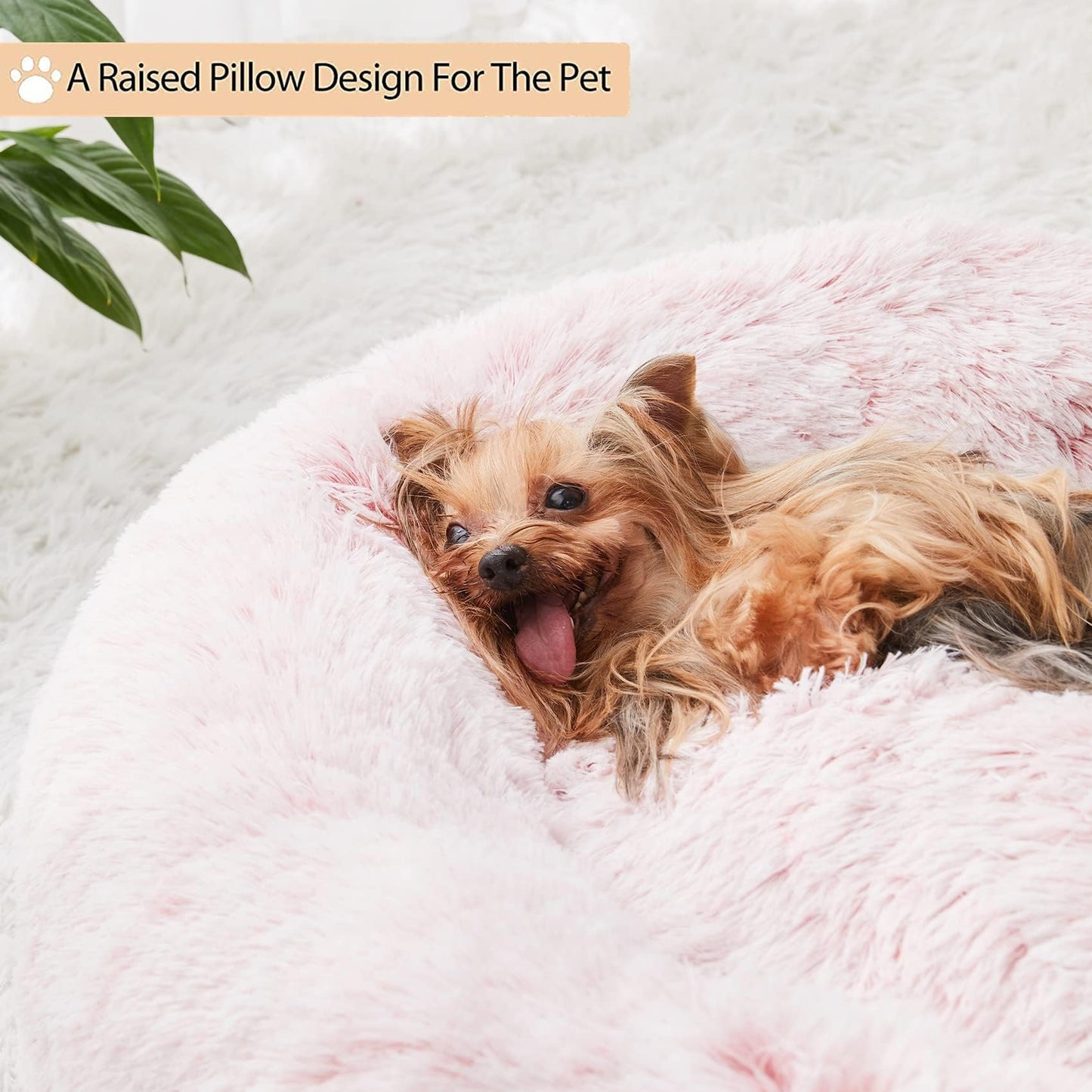BFPETHOME Calming Dog Bed Cat Bed Donut, Faux Fur Pet Bed Self-Warming Donut Cuddler, Comfortable Round Plush Dog Beds (76 x 76 x 25 cm, Light Pink)