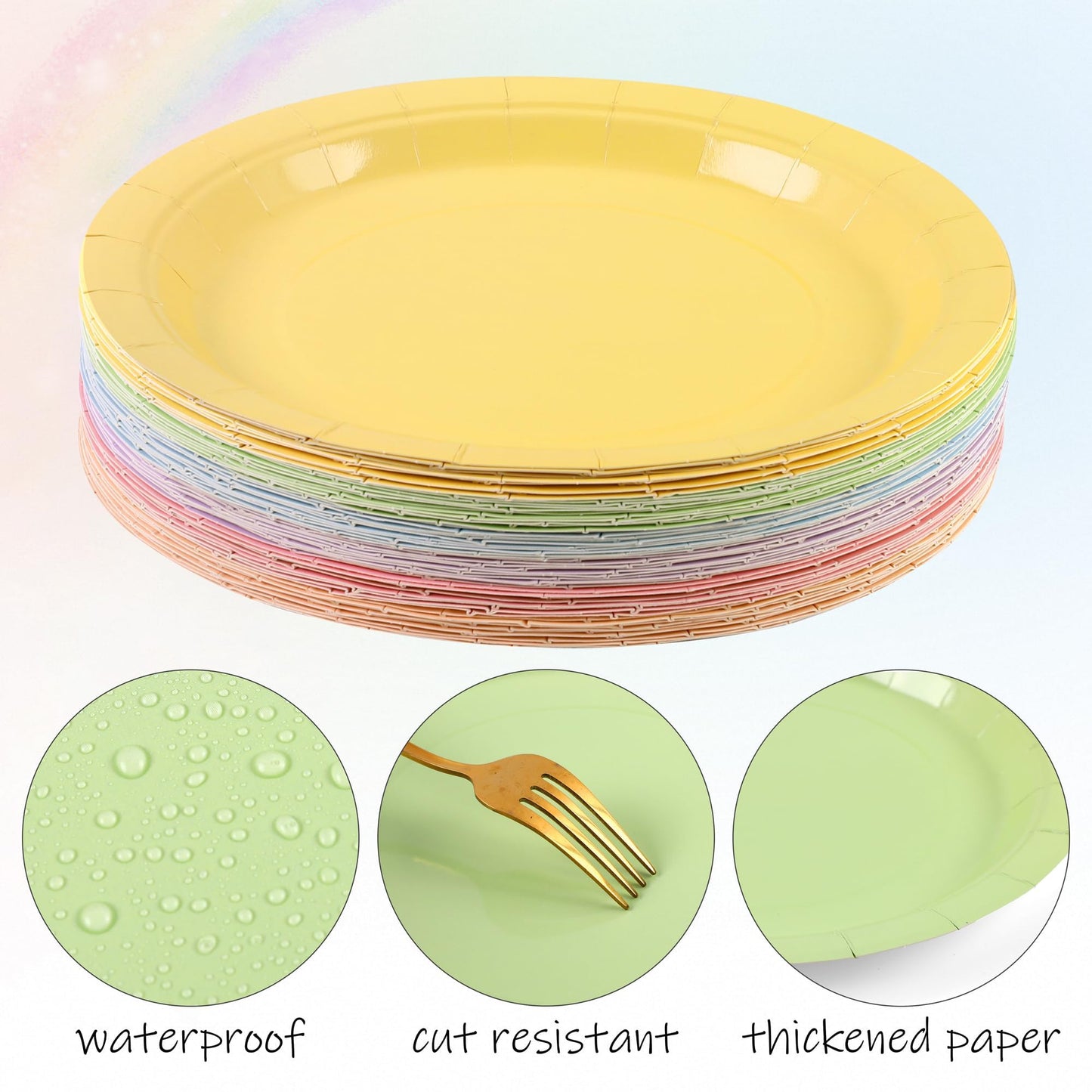 Breroa 72 Pieces 9 Inch Pastel Rainbow Paper Plates Disposable Heavy Duty Paper Plate Sustainable Dinner Dessert Plate Decorative Plates Bulk for Parties, Holidays, Picnics