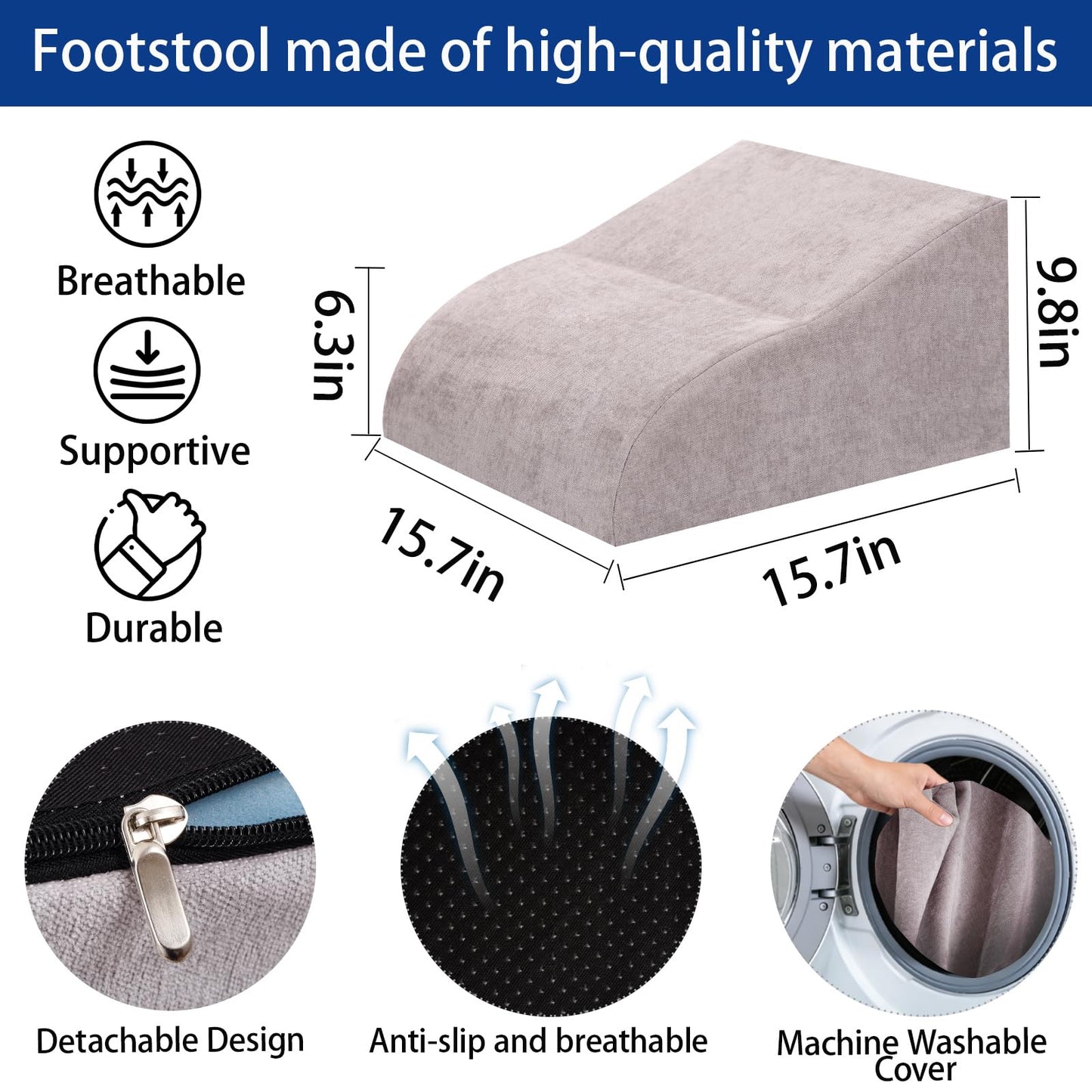 Opuvidity Foot Rest for Under Desk at Work, Ergonomic Under Desk Footrest with Washable Cover for Office, Home & Gaming Leg Elevation Pillow Light Gray