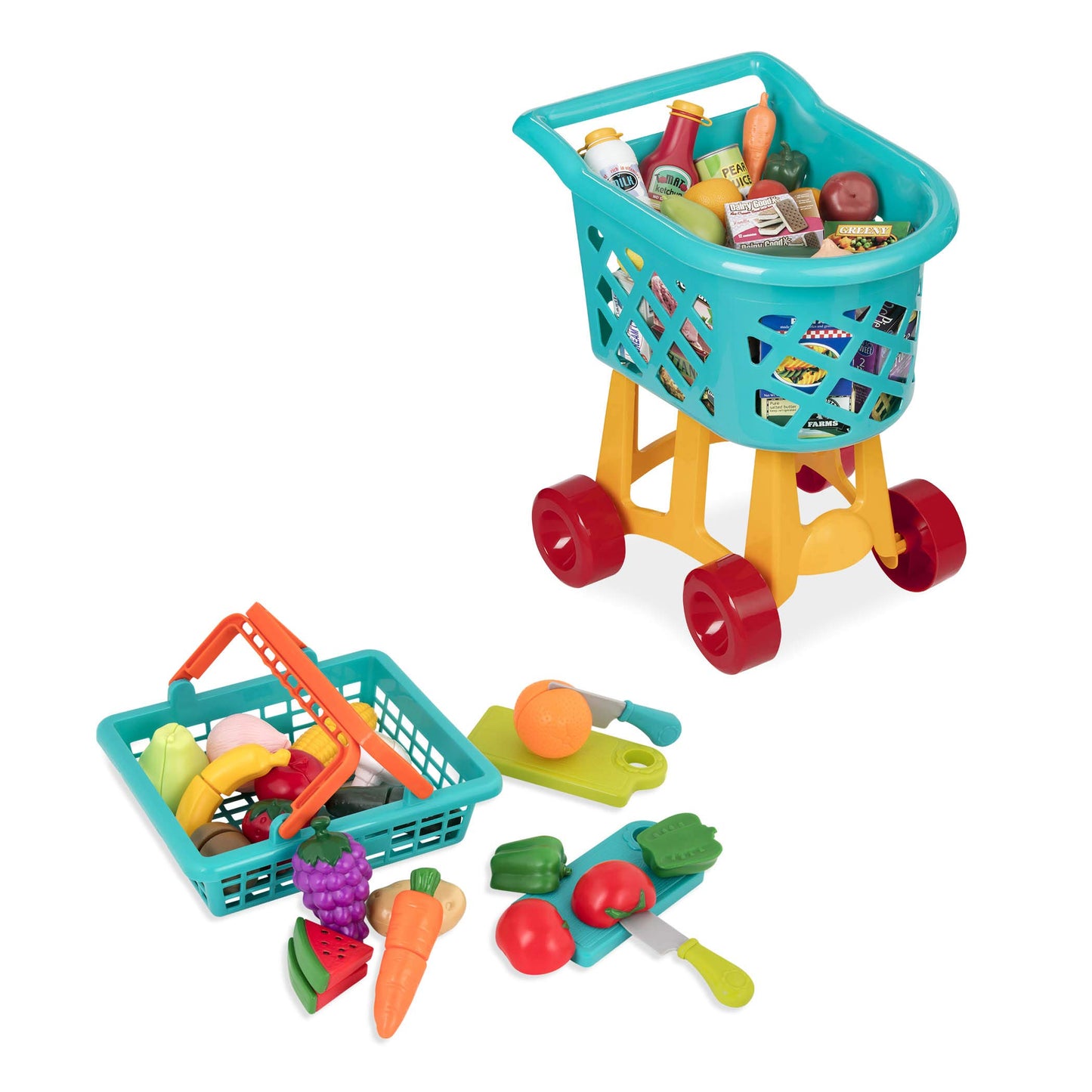 Battat – Deluxe Grocery Playset – Toy Food for Toddlers – Shopping Cart Toy – 20+ Pretend Food Items – 3+ Years– Shopping Cart & Groceries Bundle