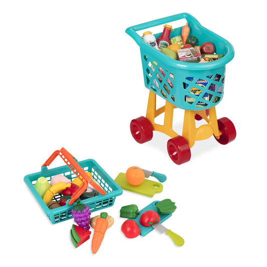 Battat – Deluxe Grocery Playset – Toy Food for Toddlers – Shopping Cart Toy – 20+ Pretend Food Items – 3+ Years– Shopping Cart & Groceries Bundle