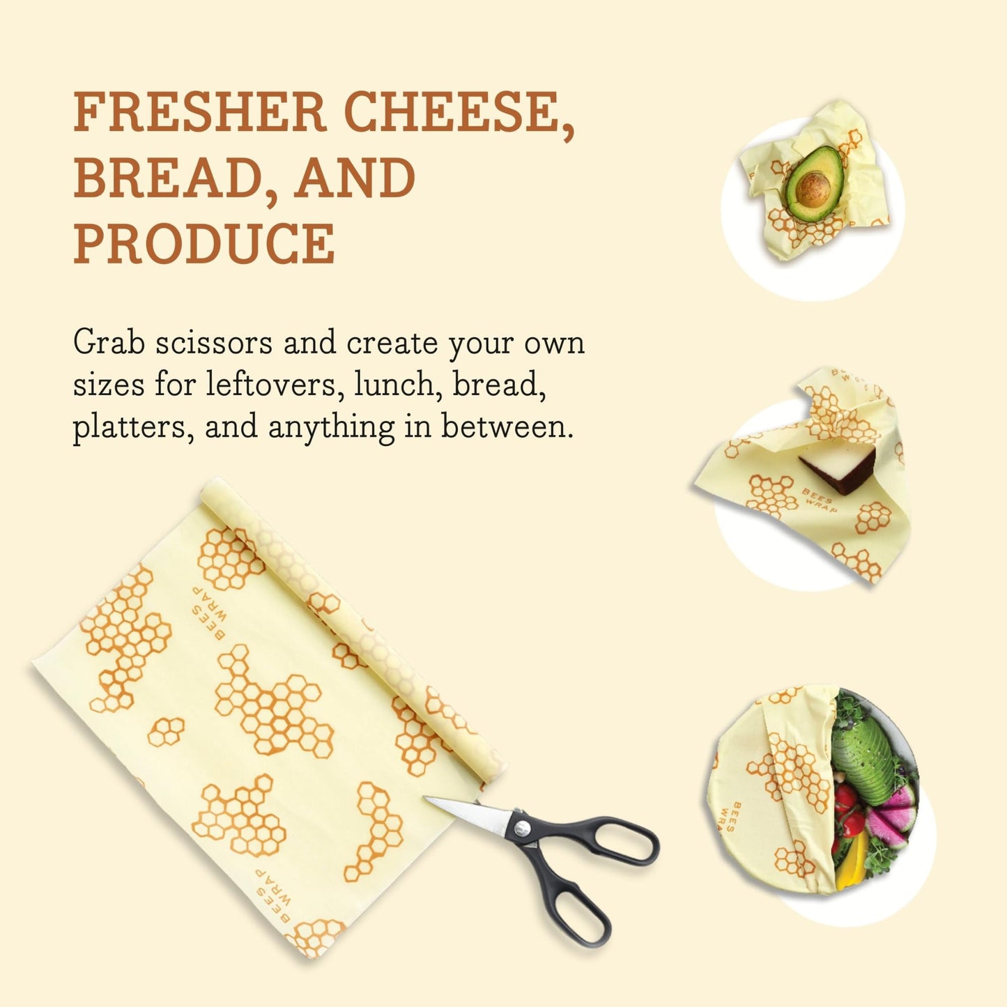 Bee's Wrap Beeswax Wraps for Food - Cut to Size 14x52" Wax Paper Roll - Made in USA Reusable Waxed Paper & Bowl Covers - Organic & Eco-Friendly Alternative to Aluminum Foil & Plastic Wrap, Honeycomb