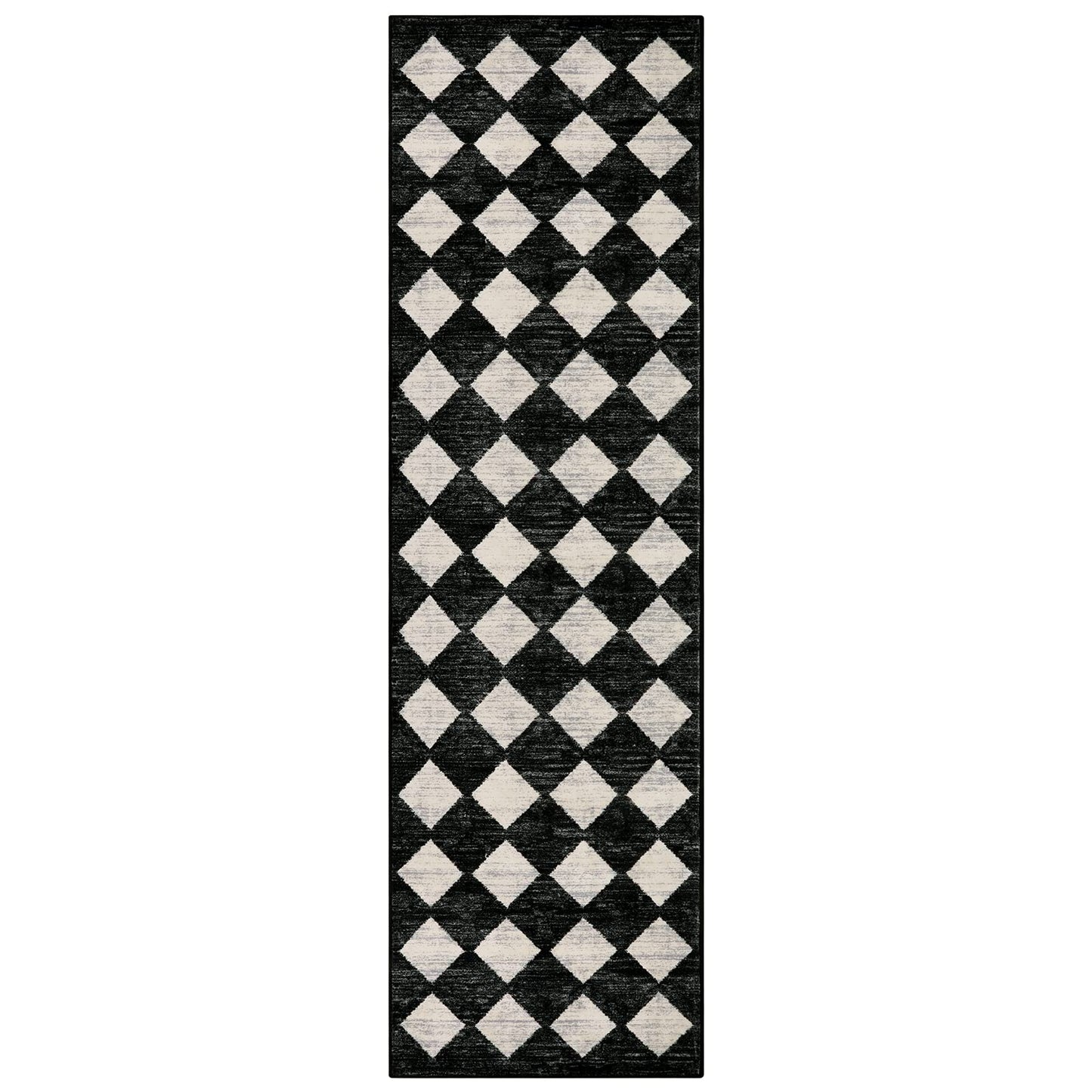 Lahome Checkered 2x8 Black Hallway Kitchen Bathroom Runner Rug with Rubber Backing, Washable Non Skid Moroccan Trellis Entry Carpet Runner Indoor Mat for Camper Entryway Bedroom Hardwood Floor