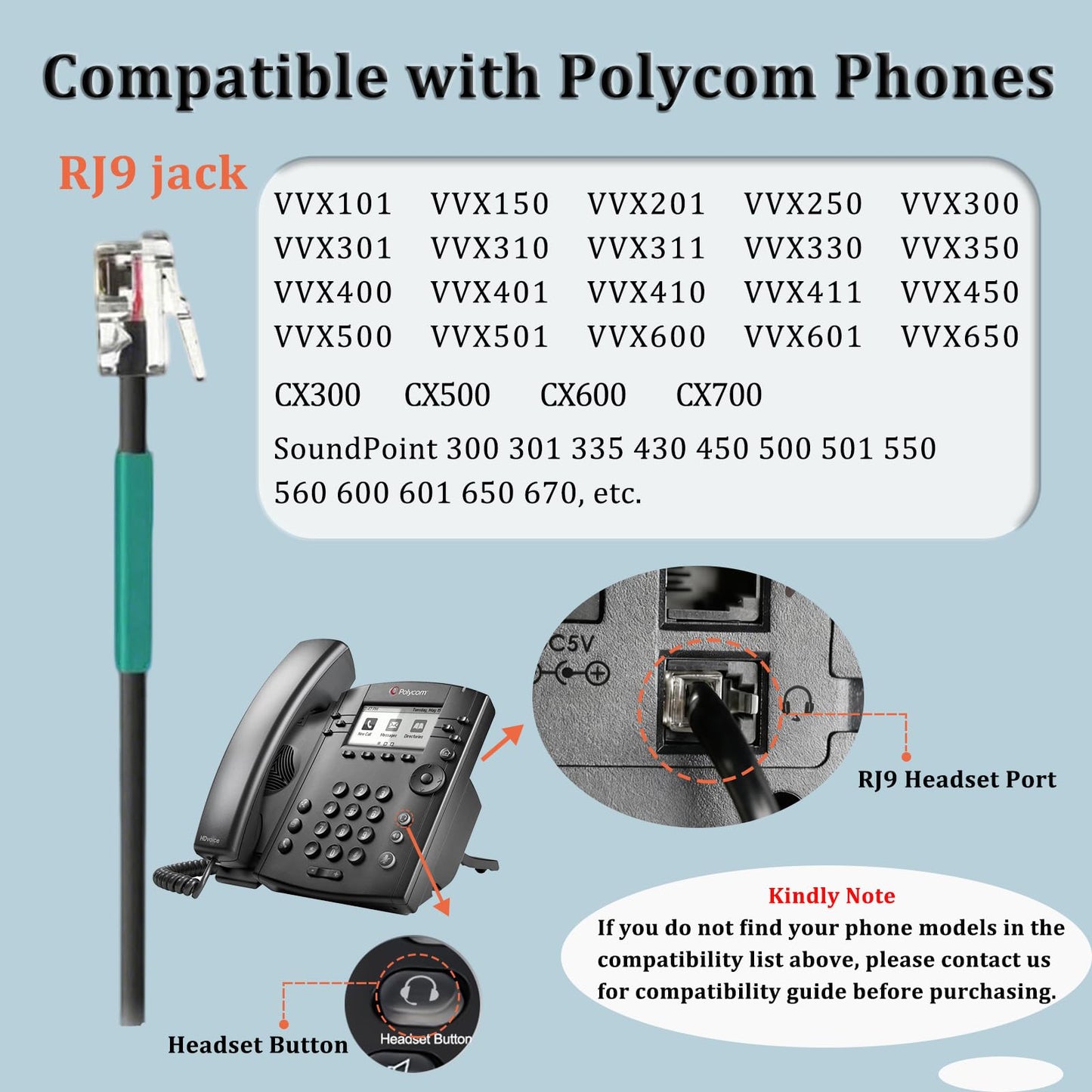 Callez RJ9 Telephone Headset with Noise Cancelling Mic & Volume Controls, Mono Phone Headset for Office Compatible with Polycom VVX250 VVX400 VVX410 VVX411 VVX311 VVX500 VVX601 Landline Phones