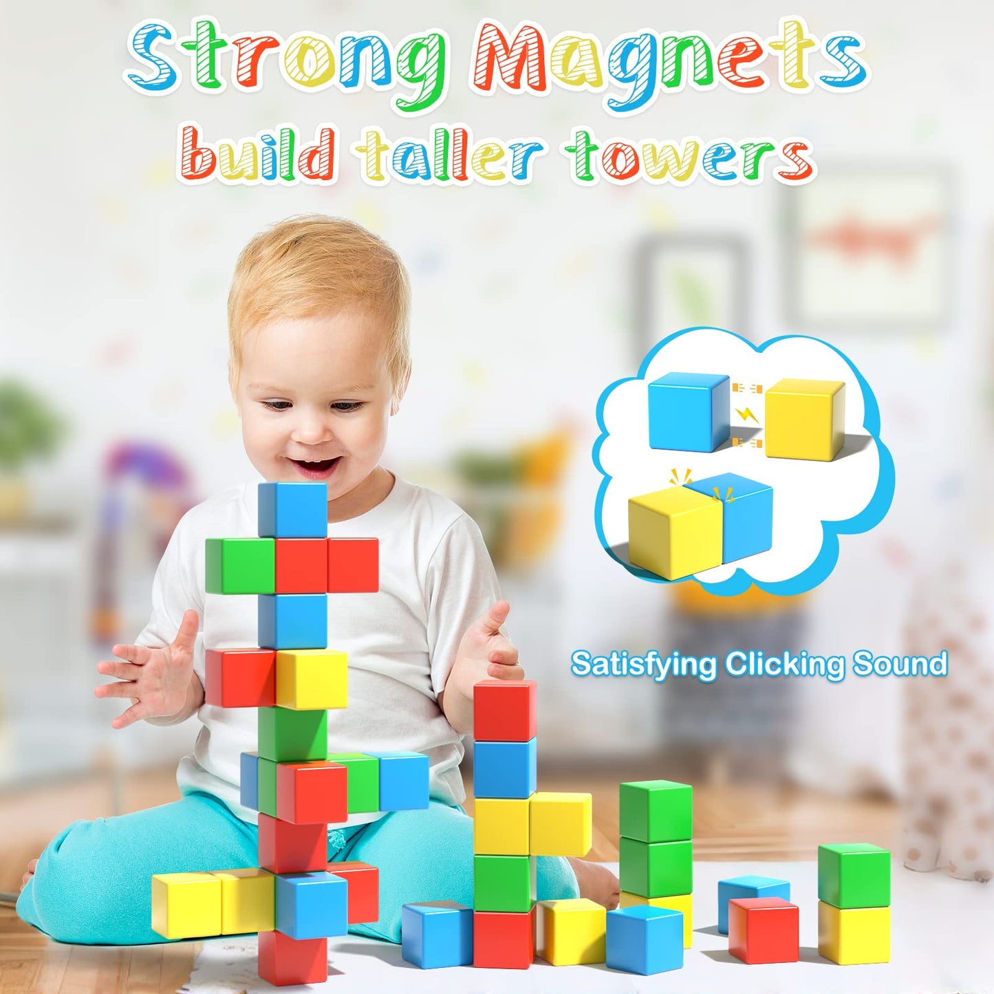 Magnetic Blocks, 28 Pieces 1.34 inch Large Magnetic Building Blocks, 3D Magnetic Cubes for Kids, Preschool Educational Construction Kit, Sensory Montessori Toys Kids Blocks for Boys Girls Toddlers