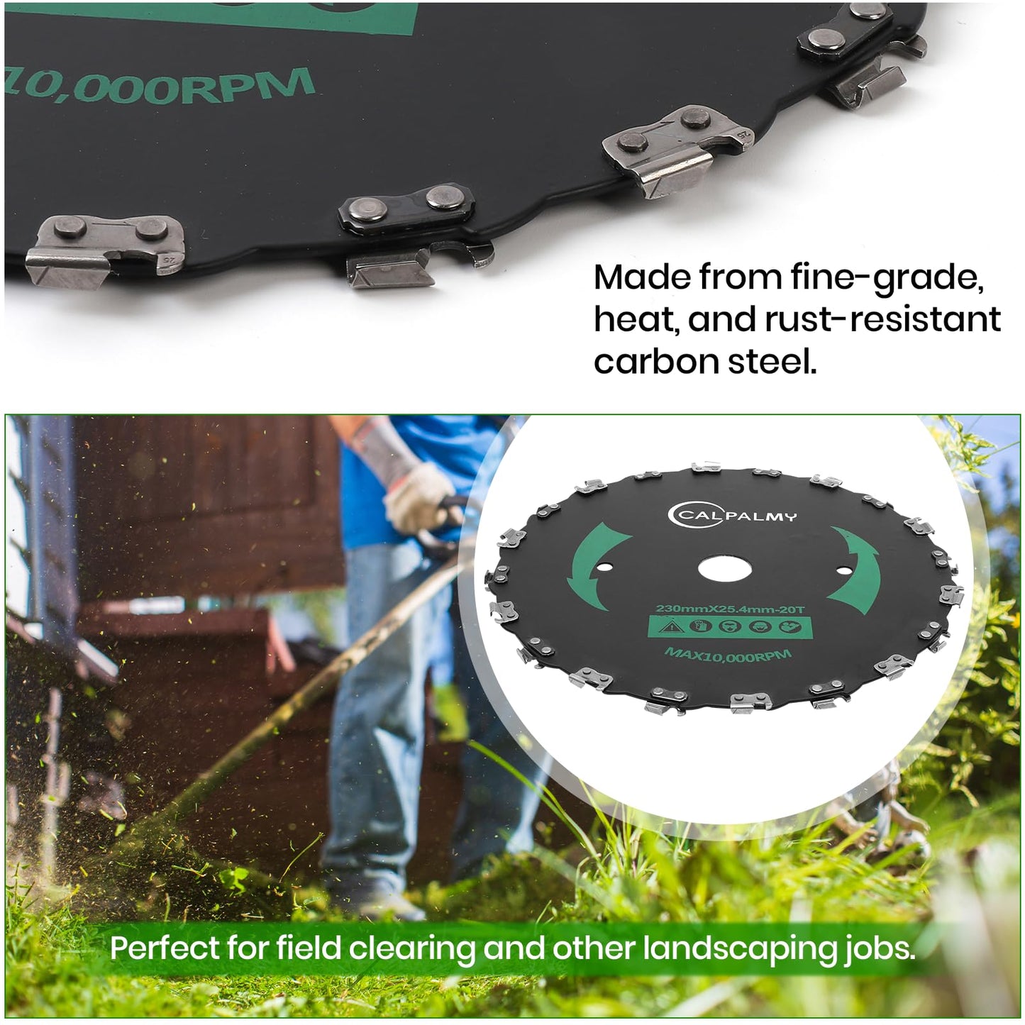 CALPALMY (2-Set) 9" x 20T Chainsaw Tooth Brush Blades Tool Kit, – 2 Blades, 3 Assorted Round Files and 4 Washers | for Cutter, Trimmer, Weed Eater | Made from Carbon Steel, Cuts Like Butter