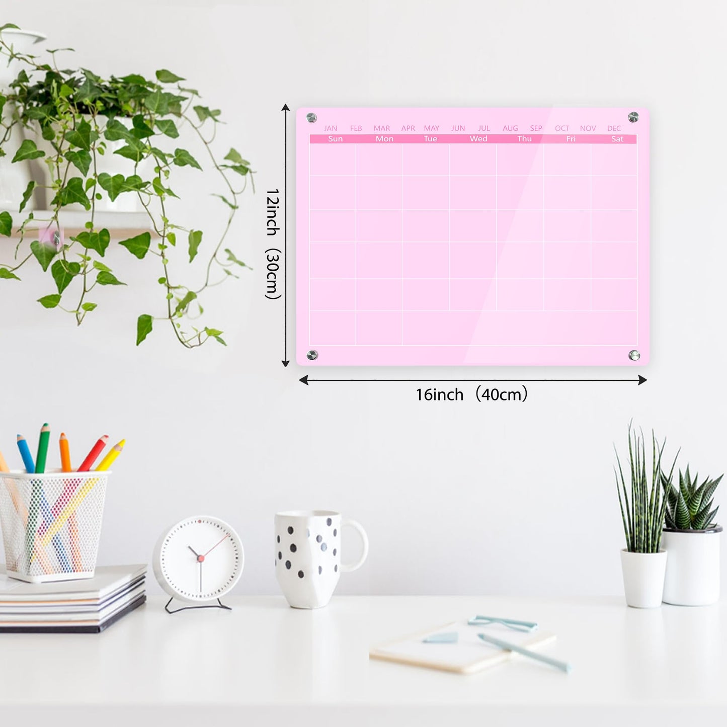 Marribol Acrylic Calendar for Wall,30x40cm,Acrylic Monthly Calendar for Wall,Pink Dry Erase Board for Home Office School
