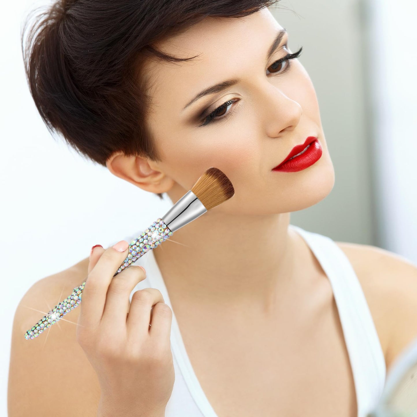 13 Pieces Rhinestone Makeup Brushes Set Bling Crystal Professional Face Cosmetics Blending Liquid Foundation Powder Concealer Eye Shadows Make up Beauty Tool Glitter with Holder (Silver, Yellow)