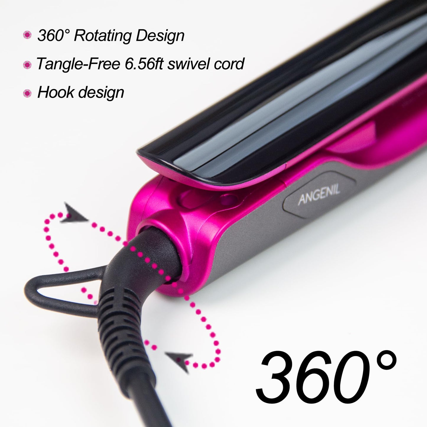 ANGENIL Pro Titanium Flat Iron Hair Straightener and Curler 2 in 1, Dual Voltage - Hair Straightening Ceramic Flat Iron 1-inch with Anti-Scald Heat Resistant Silicone Mat Facial Cleansing Brushes, Lcd