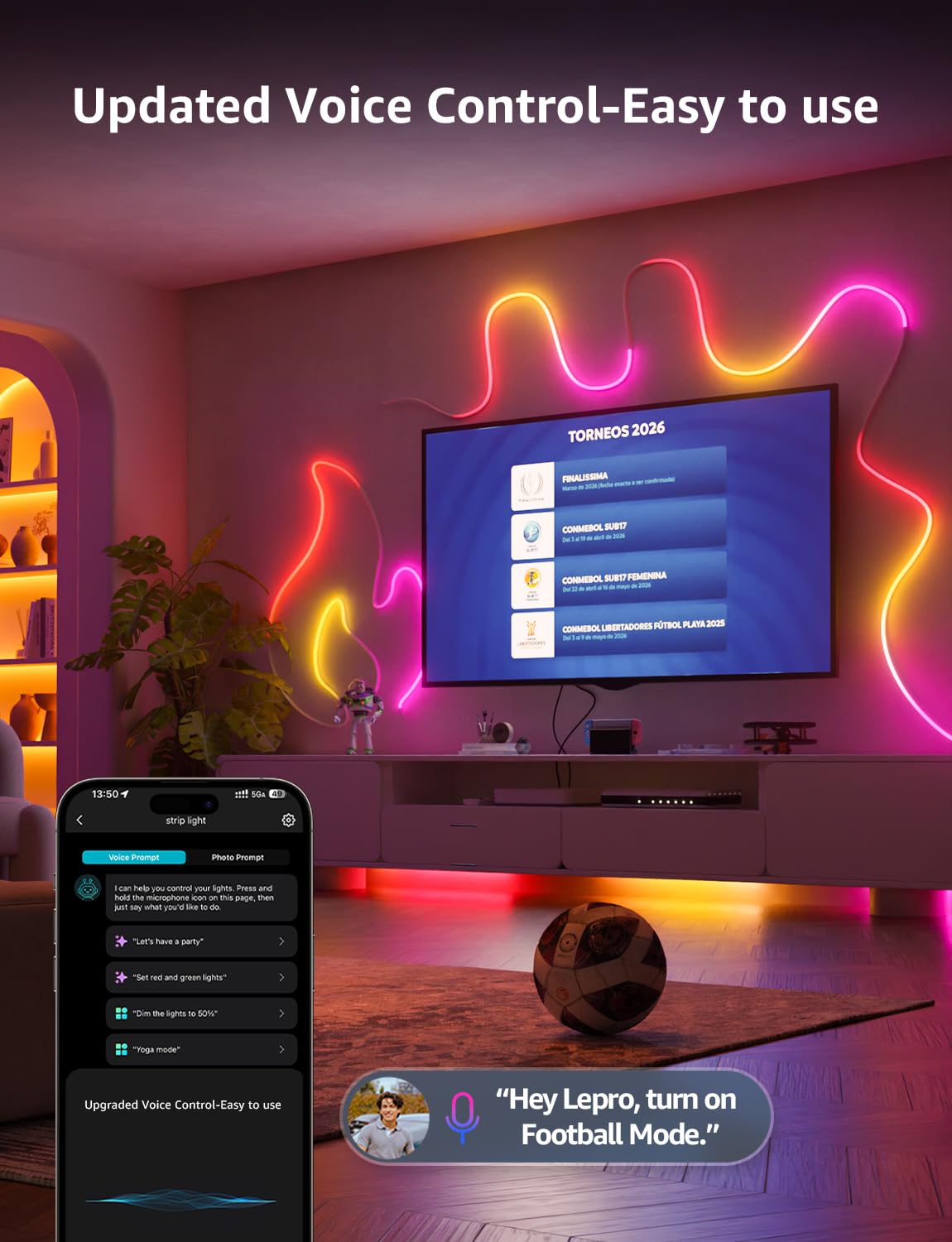 Lepro N1 AI LED Neon Lights, RGBIC LED Lights, Work with Google/Alexa, Personalized AI Lighting Designer, IP65 Outdoor Led Strip Lights Waterproof, Music Sync, LED Lights Strip for Bedroom, 20FT