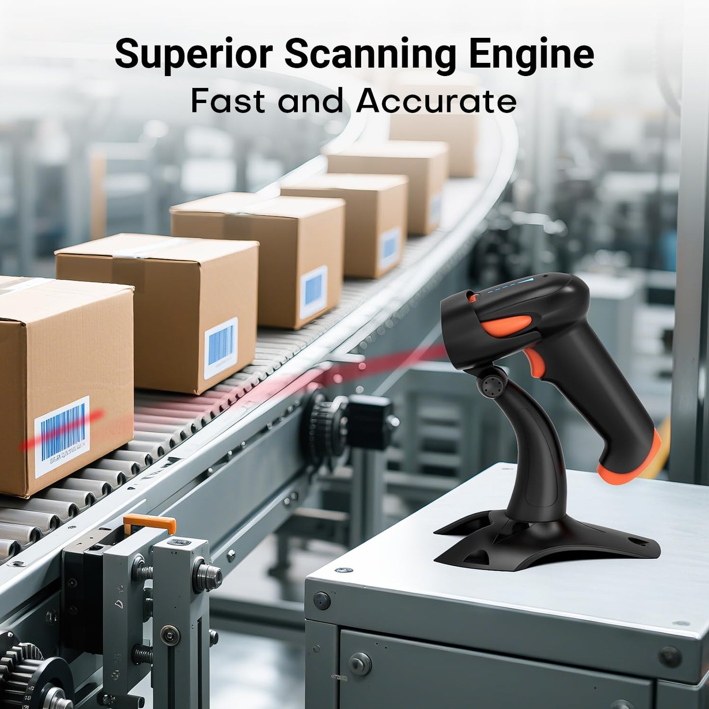 Tera Pro 1D 2D QR Wireless Barcode Scanner with Stand Work with Bluetooth & 2.4G Wireless & USB Wired Automatic Fast Precise Scanning Image Bar Code Reader with Vibration Alert for Warehouse HW0002