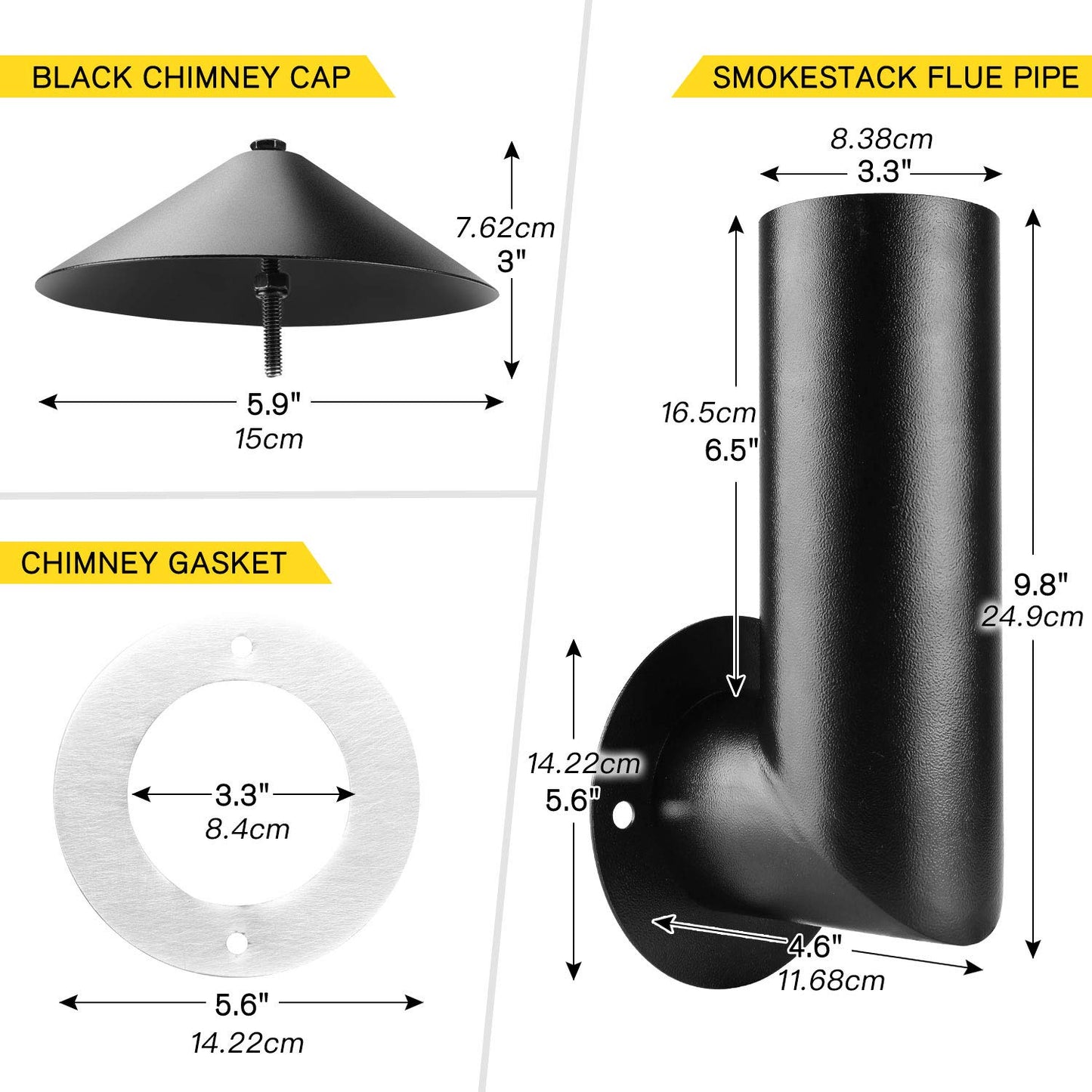 WADEO Grill Smoke Stack Chimney Cap Kit Replacement for Traeger, Pit Boss, Camp Chef and Other Pellet Grills Smokers
