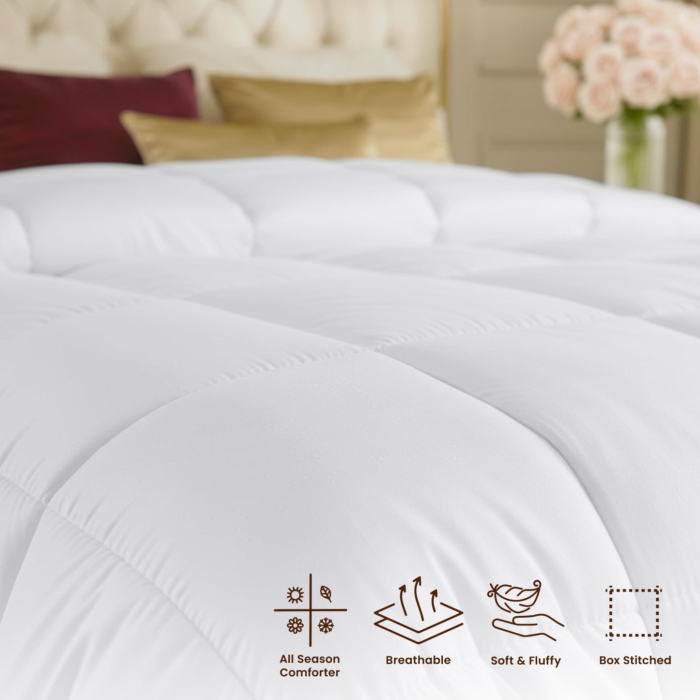 Utopia Bedding Comforters Queen Size, All Season Duvet Insert, Down Alternative Box Stitched Bed Comforter with Corner Tabs, Machine Washable (White)