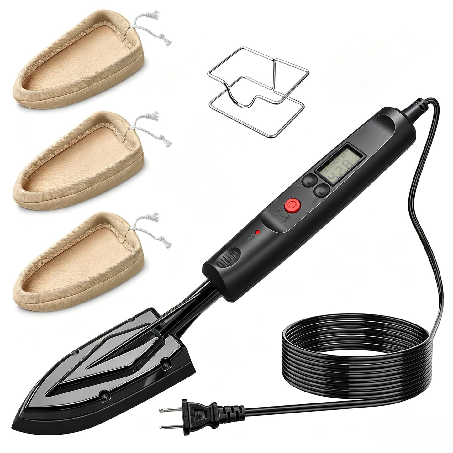 Edge Banding Iron with LCD Display,Adjustable 212-428℉ (100-220℃),Metal Stand,65 in Power Cord,3 Replaceable Socks,Precision Control Sealing Iron for Furniture Edges & Models