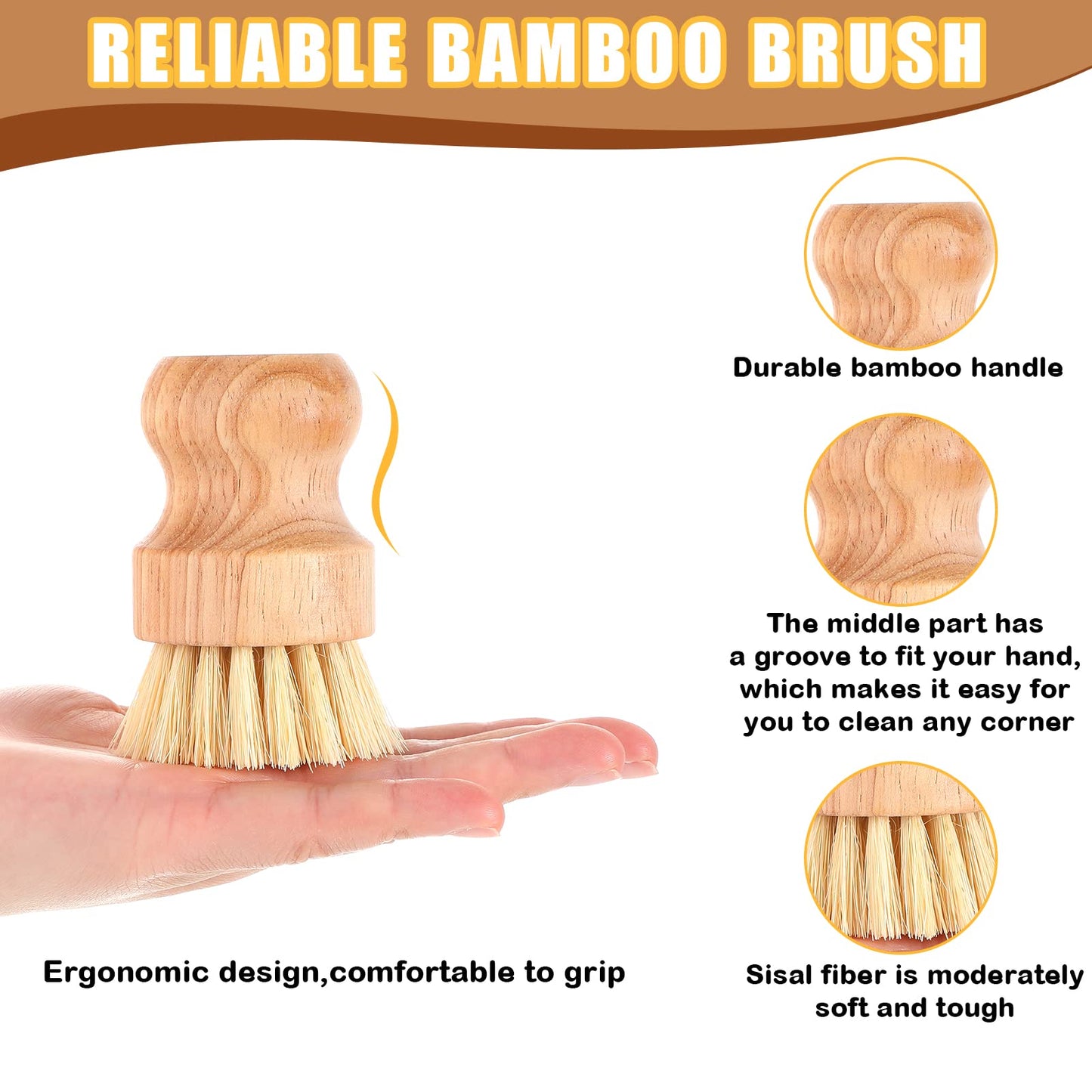 Nuenen 20 Packs Bamboo Dish Scrub Brushes Wooden Scrubbers Set Kitchen Dishwashing Scrubber with Natural Sisal Bristles for Iron Pot Pan Sink(Sisal)