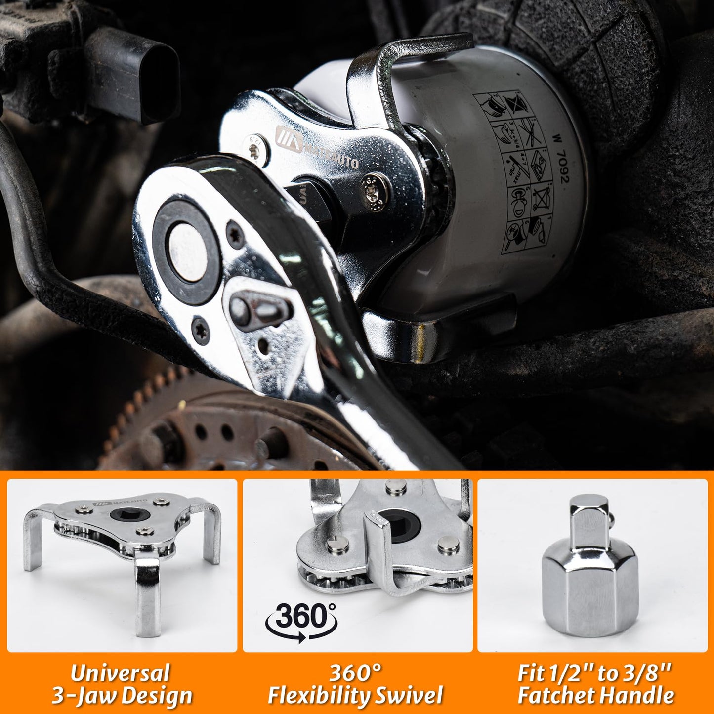 MateAuto Oil Filter Wrench Set of 8 Adjustable Wrench 9" & 12" Universal Oil Filter Removal Tool with 1/2" to 3/8" Adapter, Organized in Storage Case