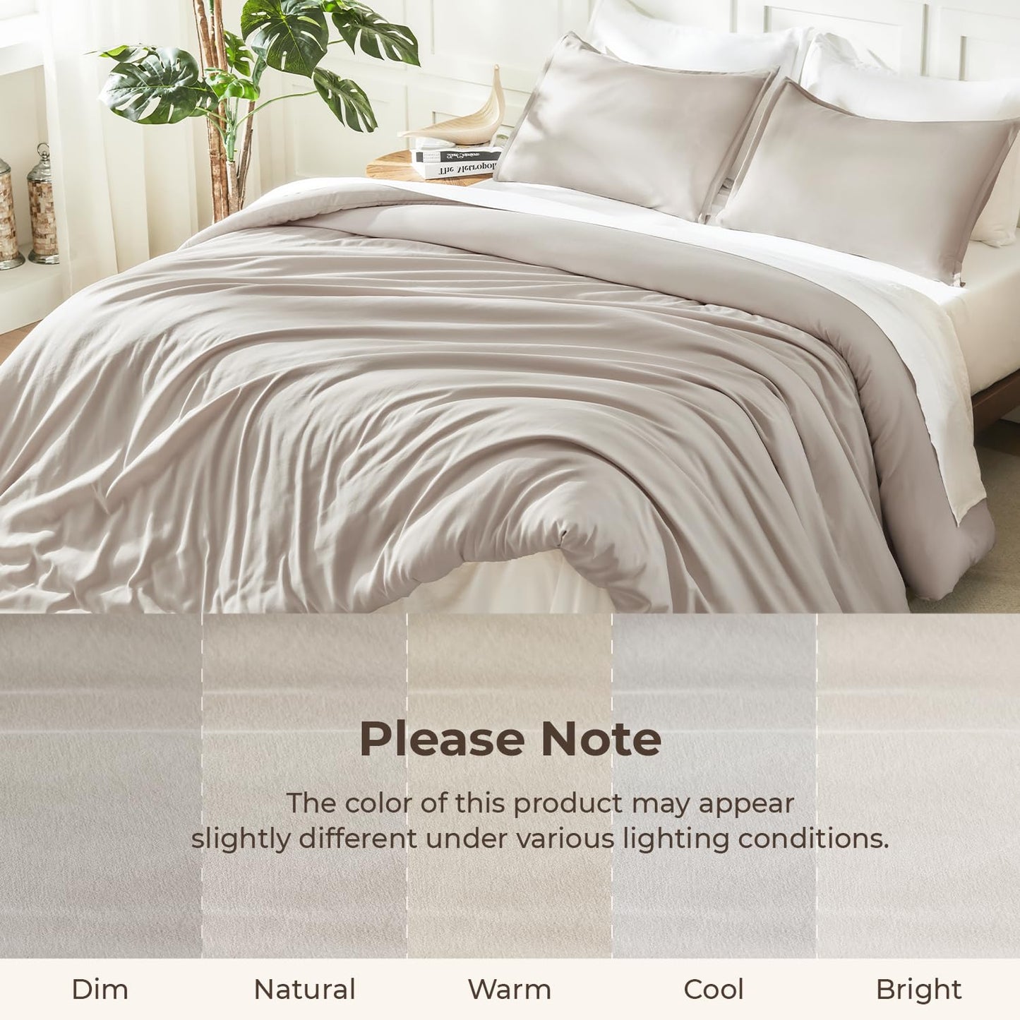 Litanika Linen Grey Comforter Set Queen Size, 3 Pieces Lightweight Solid Bedding Comforter Set, All Season Fluffy Bed Set (90x90In Comforter & 2 Pillowcases)