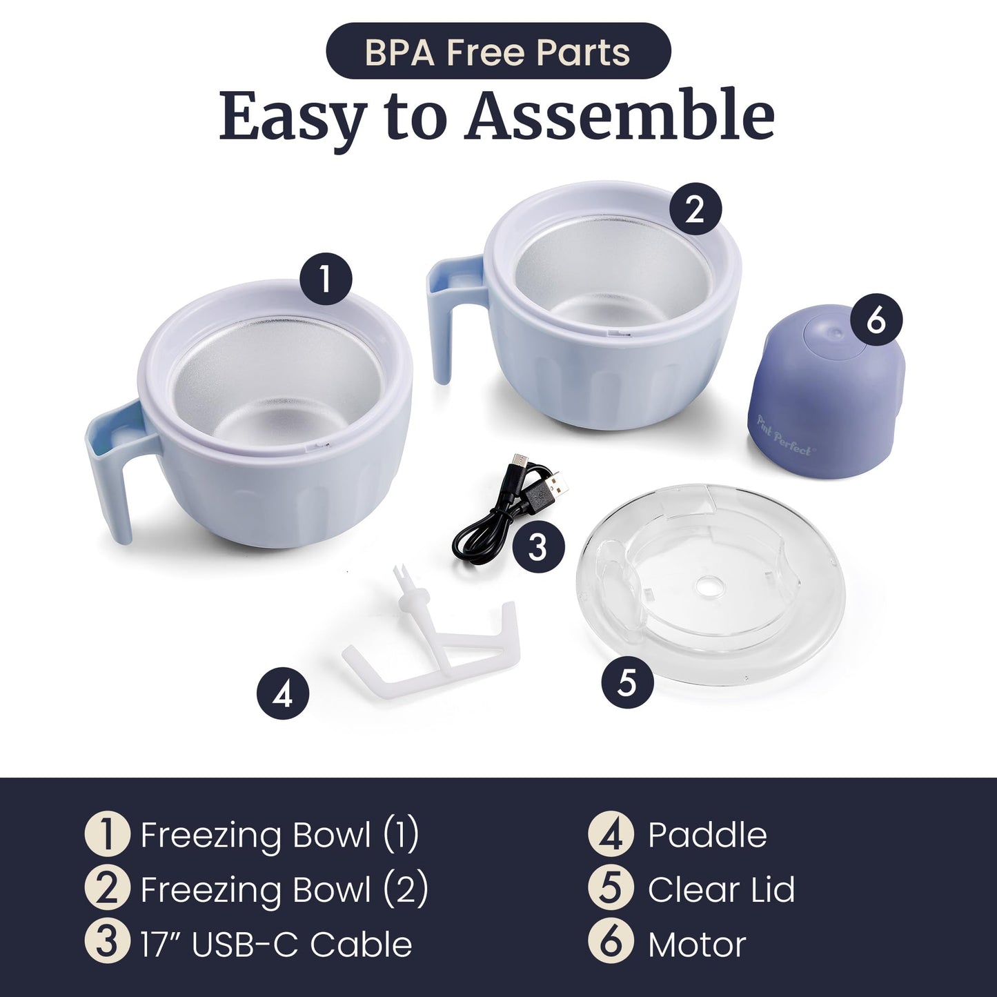 Americana by Elite Pint Perfect™ EIM1205DB Ice Cream Maker, 2 x 1 Pint Capacity Dual Freezing Bowls, Frozen Yogurt, Sorbet, Gelato, Periwinkle