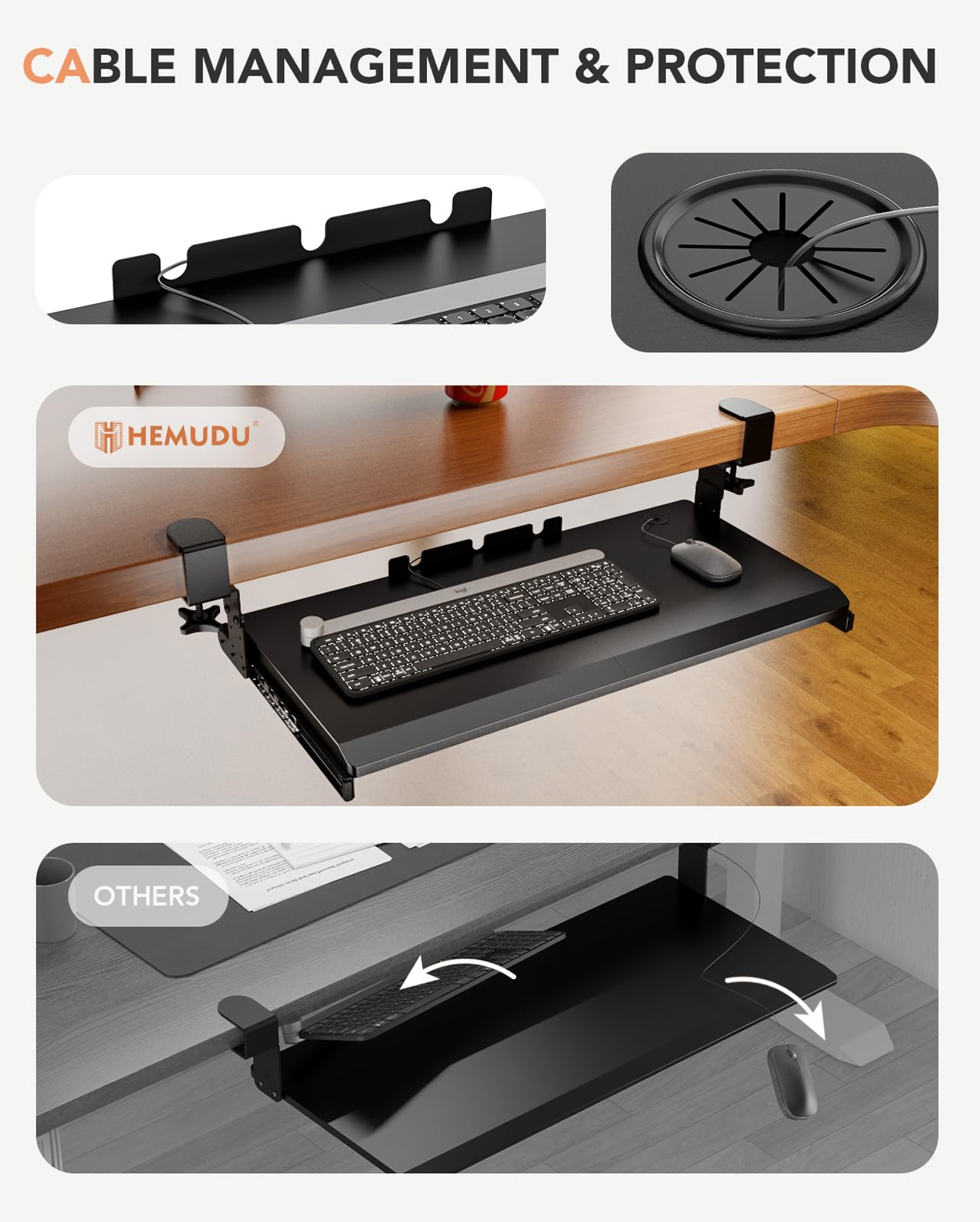 Keyboard Tray Under Desk Pull Out with Extra Sturdy C Clamp Mount System, 27(32 inch Including Clamps) x 11 Inch Slide-Out Platform Computer Drawer for Typing Black