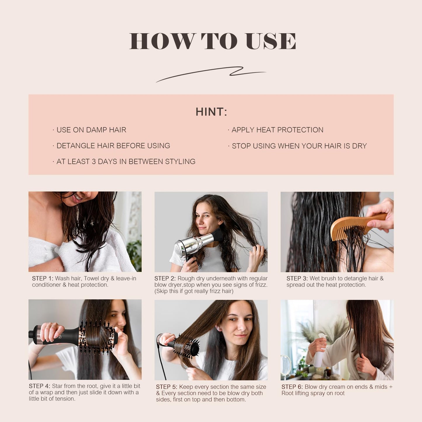 110-240V Travel Brush Hair Dryer, Small Hair Straightener Brush with European Plug Adapter for International Travel, 4 in 1 Hot Air Styler & Dryer for Drying Straightening Curling Volumizing