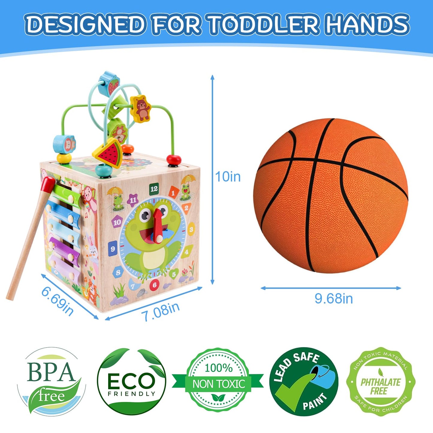 Wooden Activity Cube | Montessori Toys for 12+ Months Toddlers | One Year Old 1st First Birthday Gift | Educational Learning Toys for Baby Boys Girls Age 1 2 3 | Bonus Sorting & Stacking Game (Pink)