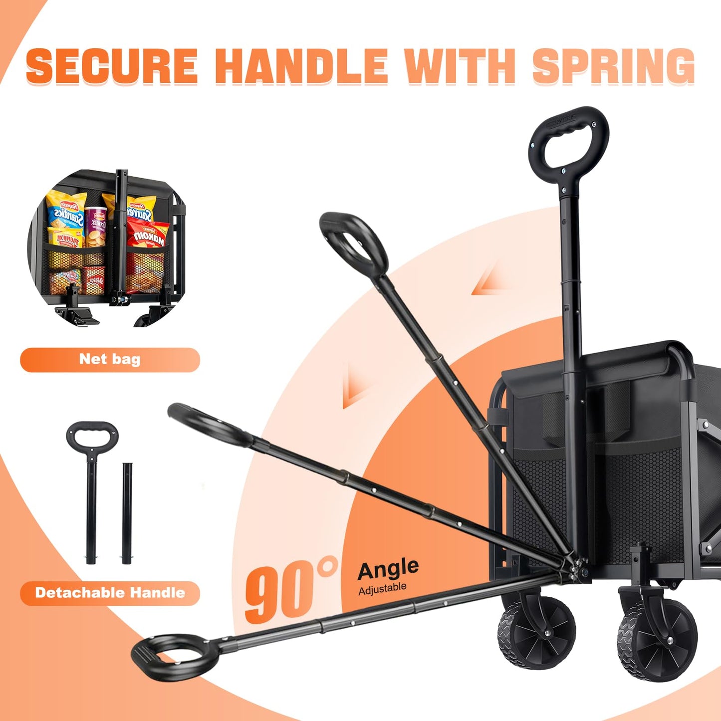 Collapsible Foldable Wagon Cart with Wheels - 220LBS Heavy Duty Utility Cart, Portable Lightweight Folding Wagon with All-Terrain Wheels & 2 Cup Holders for Beach Camping Shopping Grocery Garden