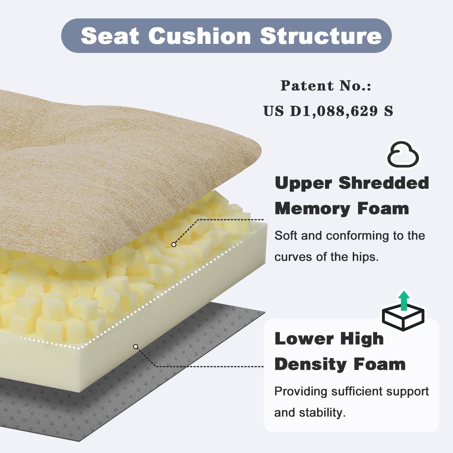 baibu 40 Inch Dual-Layer Patent Design Memory Foam Bench Cushion, Non-Slip Indoor Rectangle Bench Seat Cushion Standard Size Foam Pad with Machine Washable Cover (Beige, 40x16x3in)