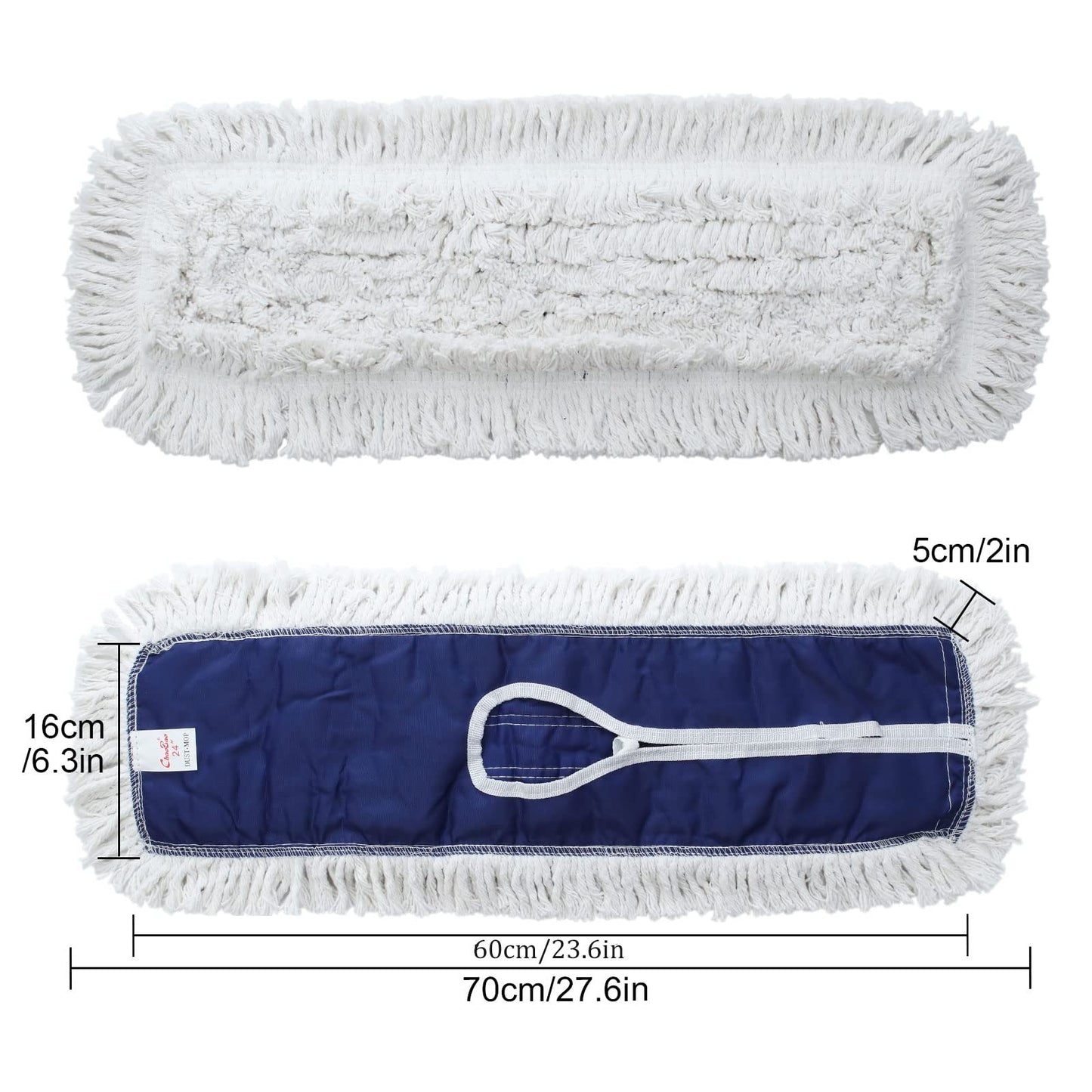 EOEXN 24" 3 Pack Industrial Strength Cotton Dry Dust Mop Head Refill for Hardwood, Ceramic, Marble, Tile; Fits 24 Inch Frame