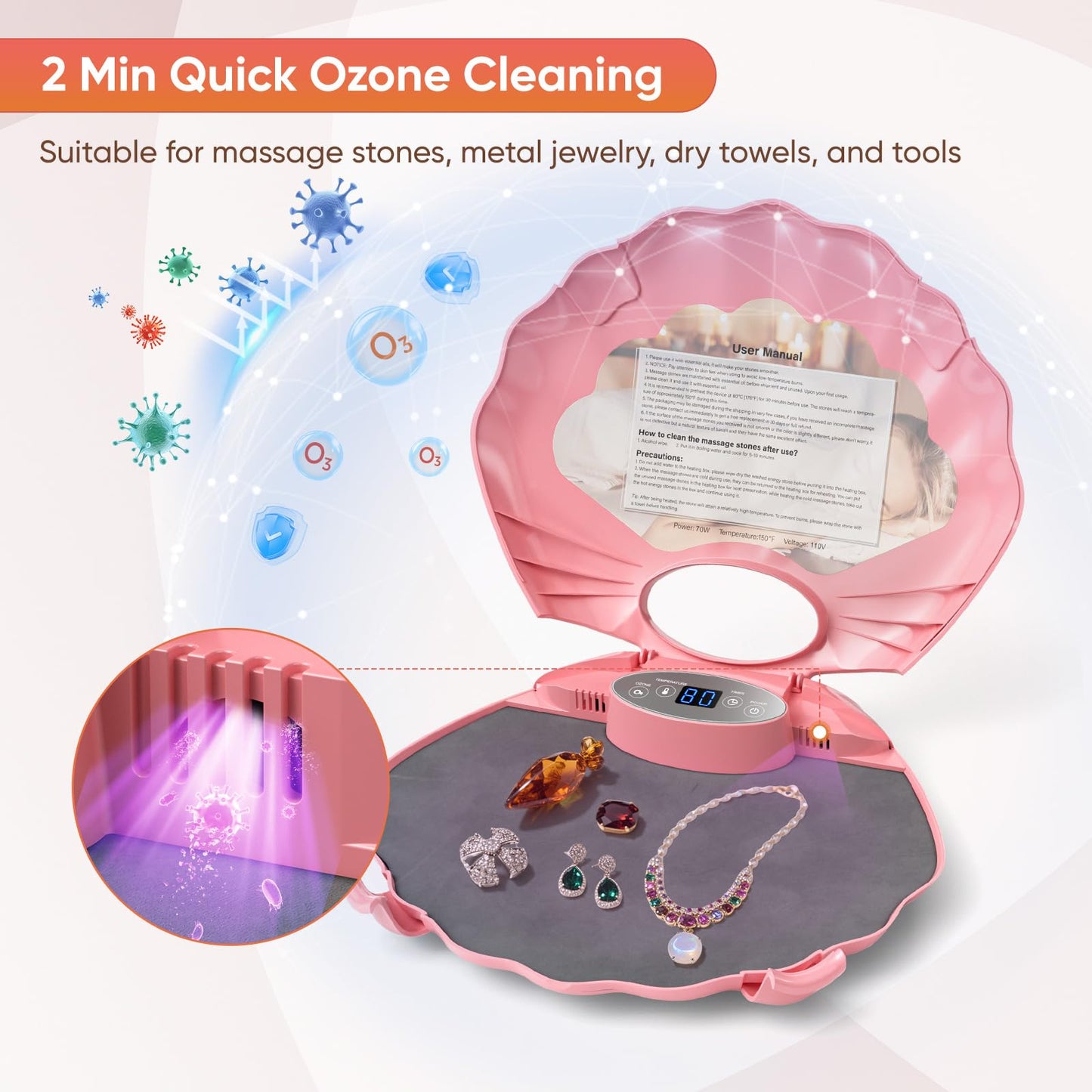 20PCS Hot Stones Massage Set, Hot Stones Massage Warmer Kit, Portable Massage Stones Basalt Hot Rocks Massage Stone for Professional or Home SPA, Therapy Relaxing, Healing, Pain Relief(Pink)