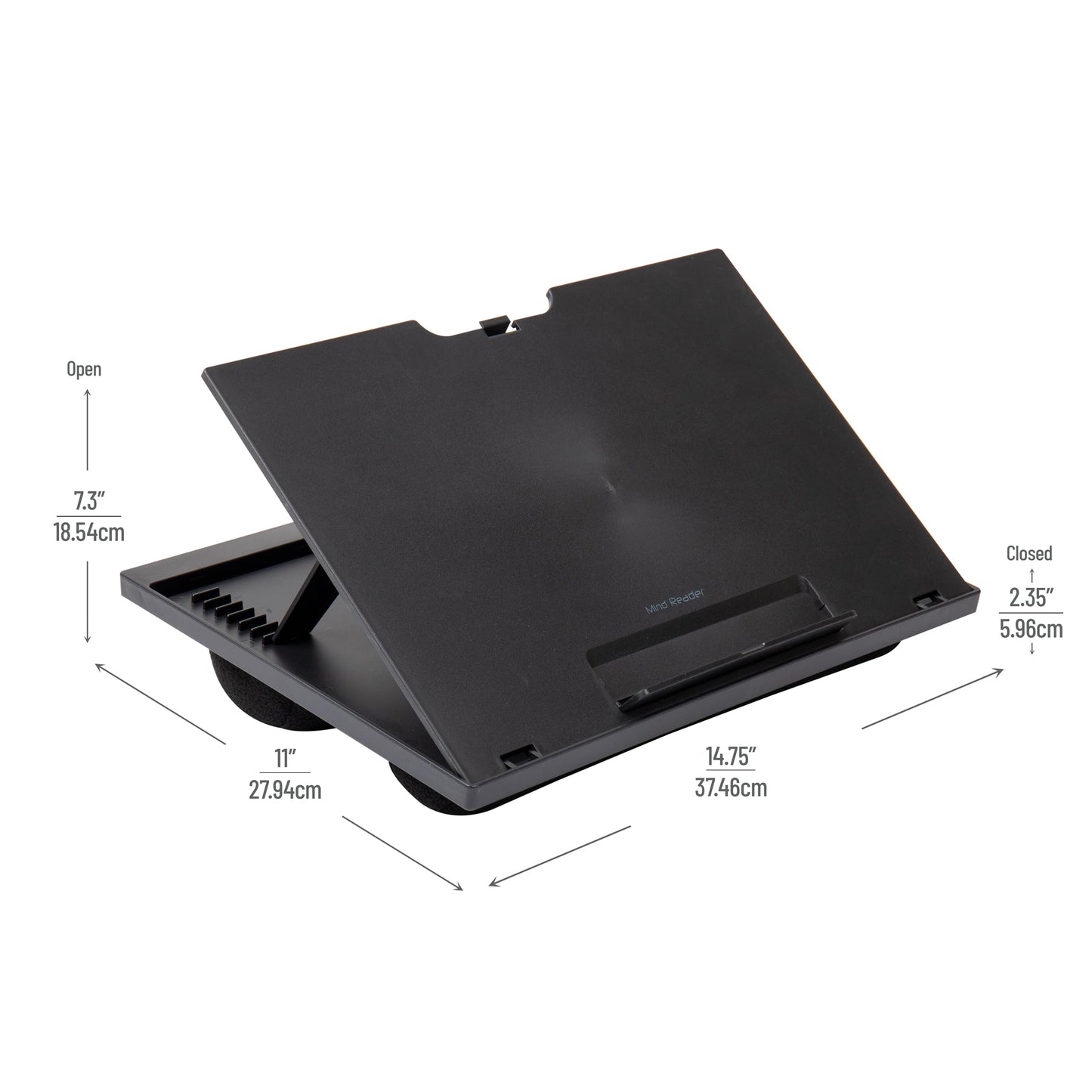 Mind Reader Lap Desk Laptop Stand, Bed Tray, Collapsible, Cushion, Portable, Dorm, Plastic, Black