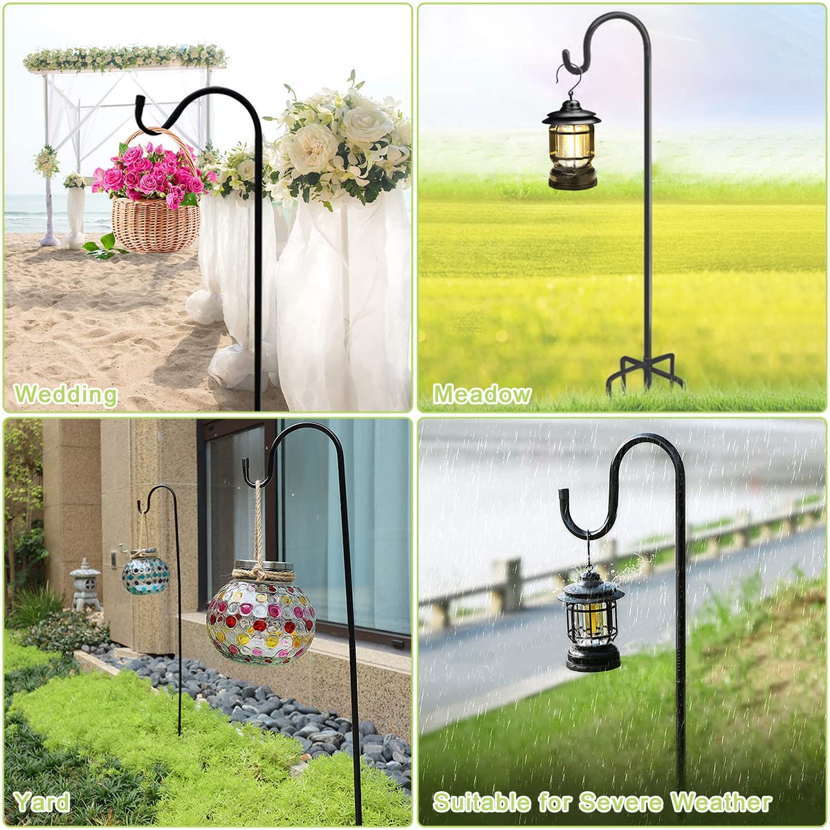 Garden Shepherd Hook 92inch, 2pk Outdoor Bird Feeder Pole Stand Heavy Duty with 5 Prongs,Strong Metal Garden Holder Plant Hanger for Hanging Plant,Flower Pots,Birdhouses,Wind Chime,Weddings Decor