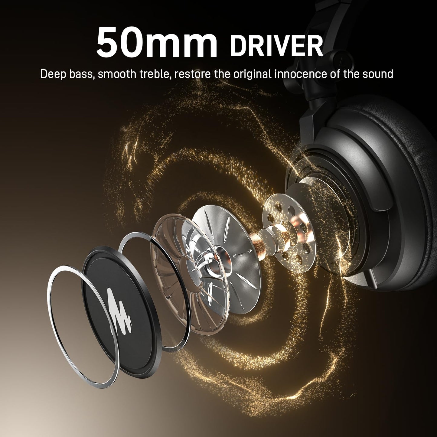 MAONO Professional Studio Monitor Headphones - Over Ear Closed Back Headphones Wired with Detachable Cable for Podcast, Recording, DJ, Music (MH601 Black)