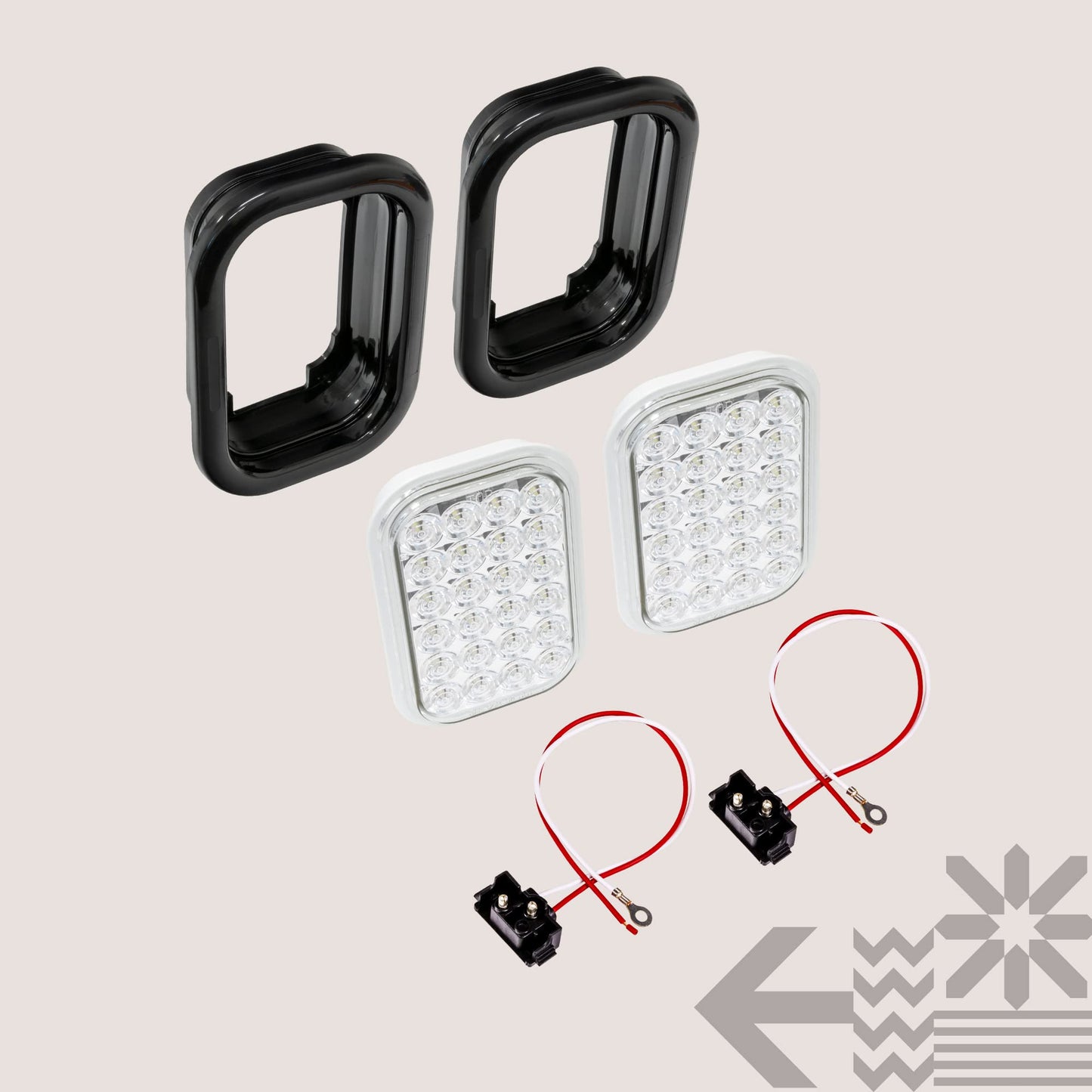 TRUE MODS 2pc White 5x3 3x5 Inch Rectangle LED Trailer Tail Light Kit [DOT FMVSS 108] [SAE (2) R] [Grommets/Plugs] [Submersible] [Back-Up/Reverse] [24 LED] Brake Lamp for Tow Truck 80" Wide Trailer