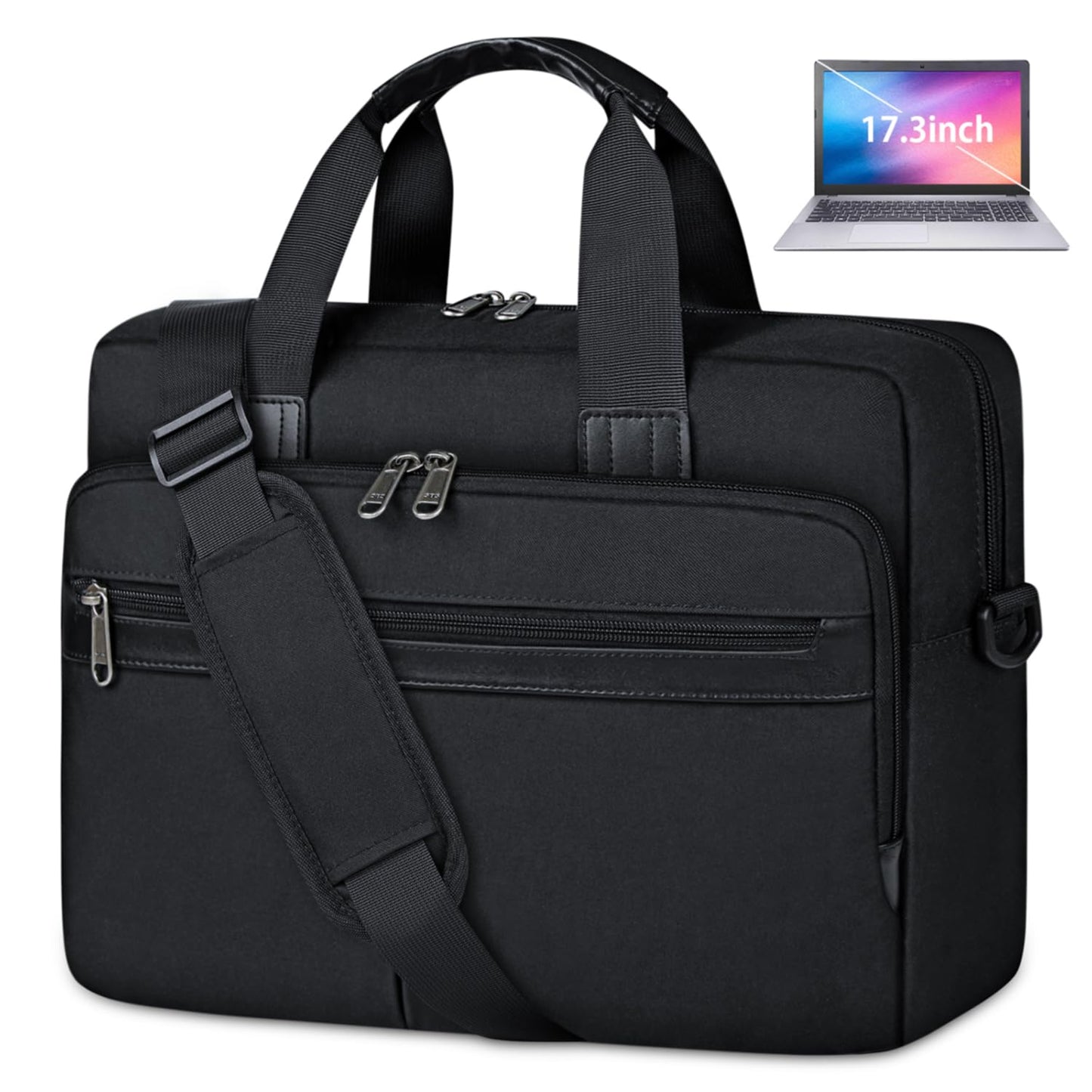 Laptop Bag 17 Inch Waterproof Briefcase for Men Large Laptop Carrying Case Computer Messenger Bag for Work Business Travel, Black
