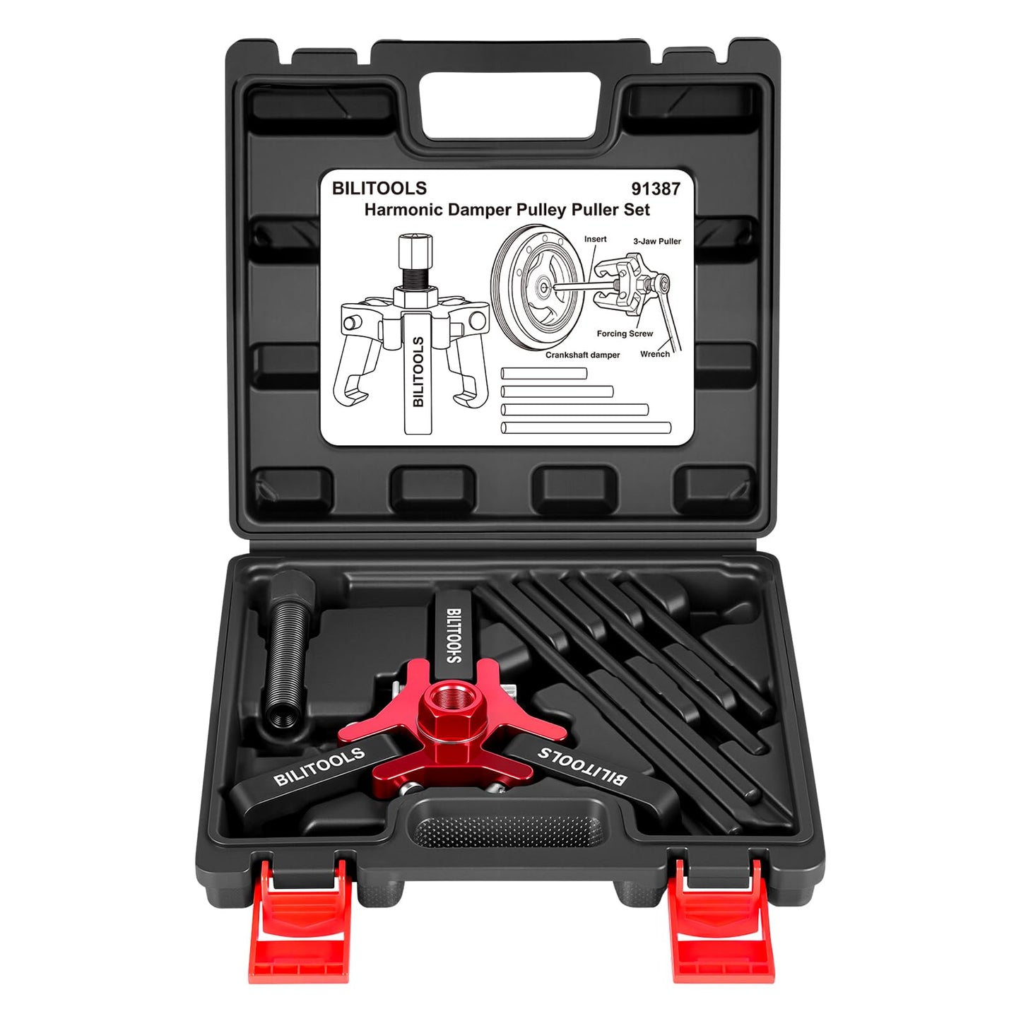BILITOOLS Harmonic Balancer Puller Set, Adjustable 3-Jaw Puller for Removing Harmonic Damper Pulley Compatible with Chevy GM Chrysler ect.