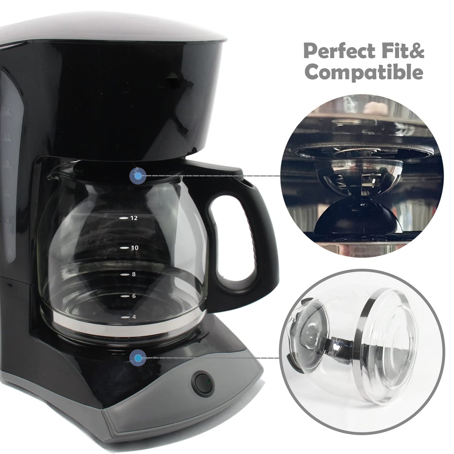12 Cup Replacement Coffee Jug Compatible with Mr. Coffee Maker Replacement Part #PLD12 PLD12-RB Black Handle