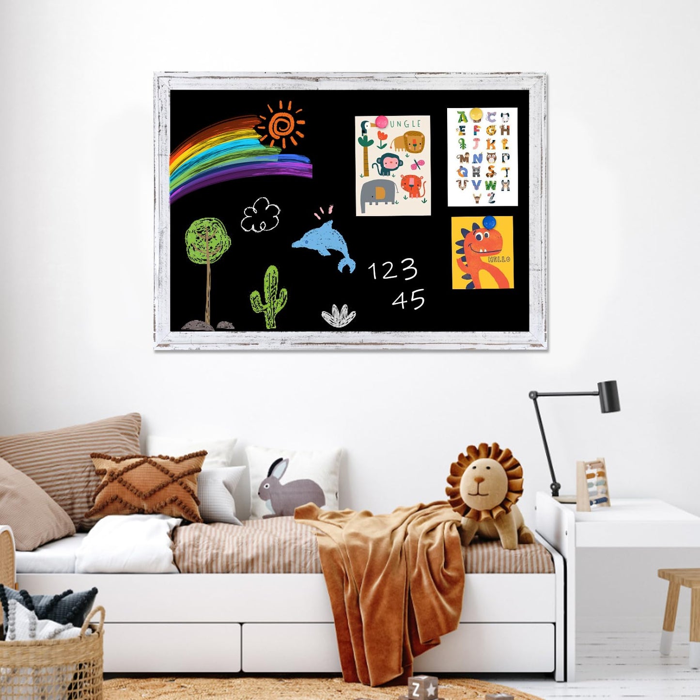 QUEENLINK Chalkboard for Wall, White Framed Chalk Board, 24" x 18" Wall-Mounted Decorative Black Board, Retro Rustic Chalk Writing Board for Restaurant Menu, Kitchen and Dorm Room