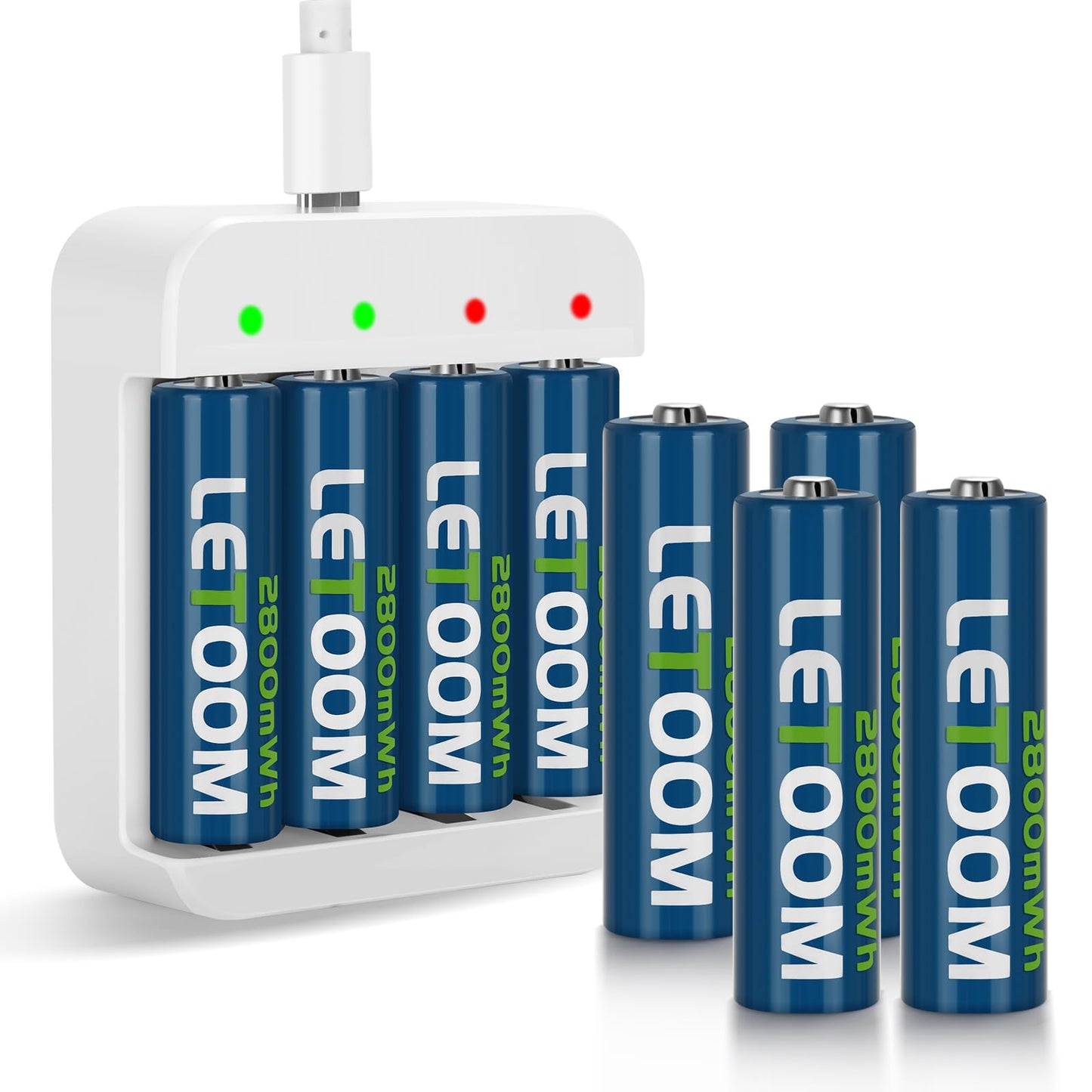 Rechargeable Lithium AA Batteries 2800 mWh 1.5V with Charger (12 Pack)