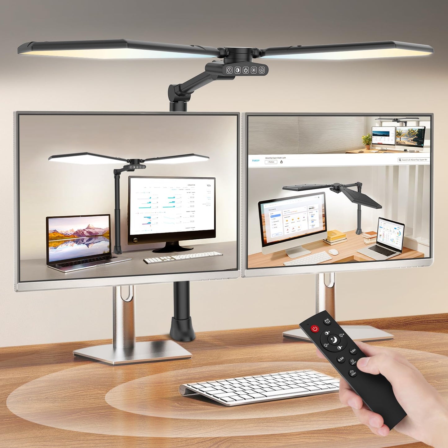 LED Desk Lamp with Clamp, 3600LM 448LEDs Ultra-Bright Architect Desk Light with Remote Control, Desk Light with Stepless Dimming and Stepless Color Temp, Memory Function for Study and Workbench, Black