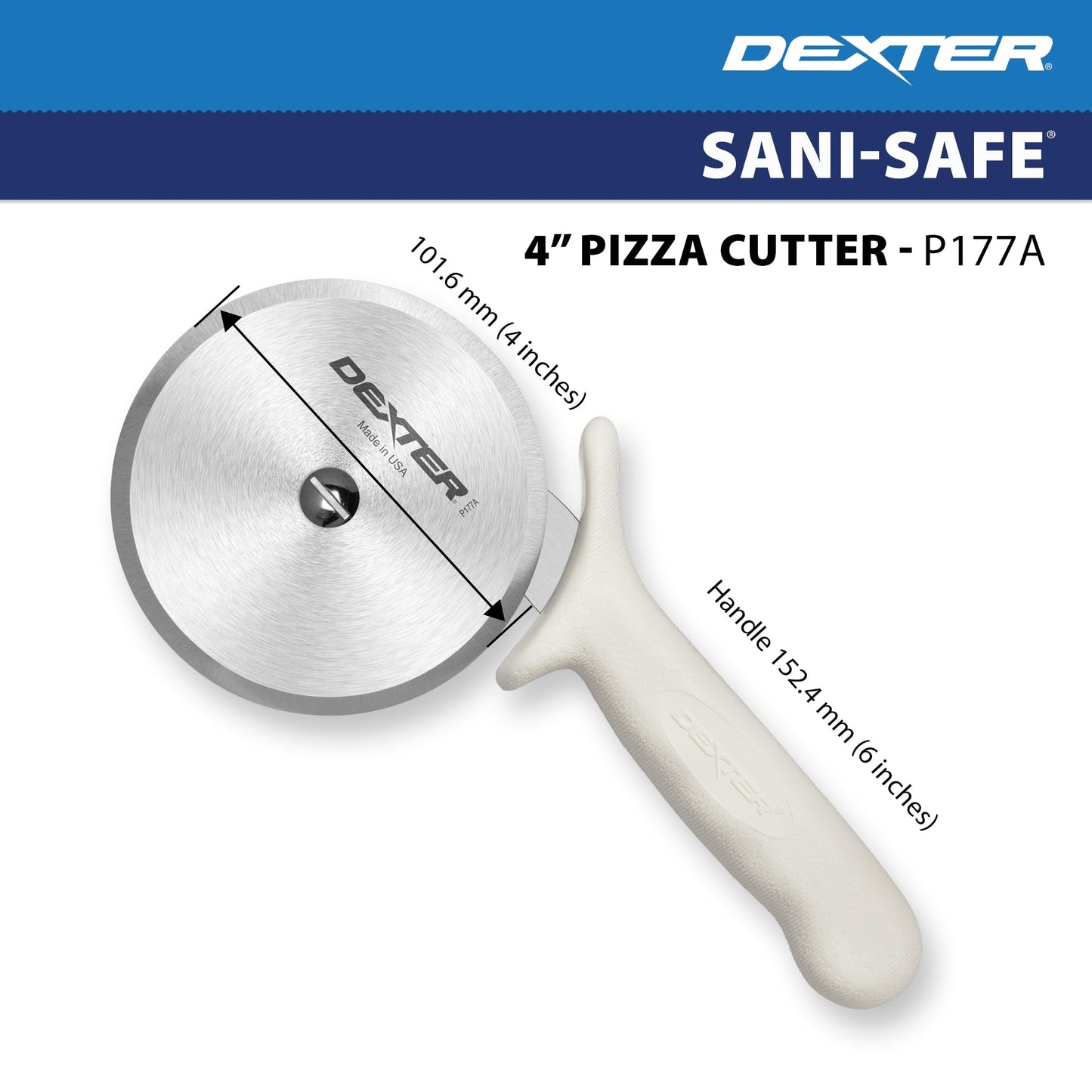 Dexter Russell P177A-PCP Sani-Safe White Handle 4" Pizza Cutter