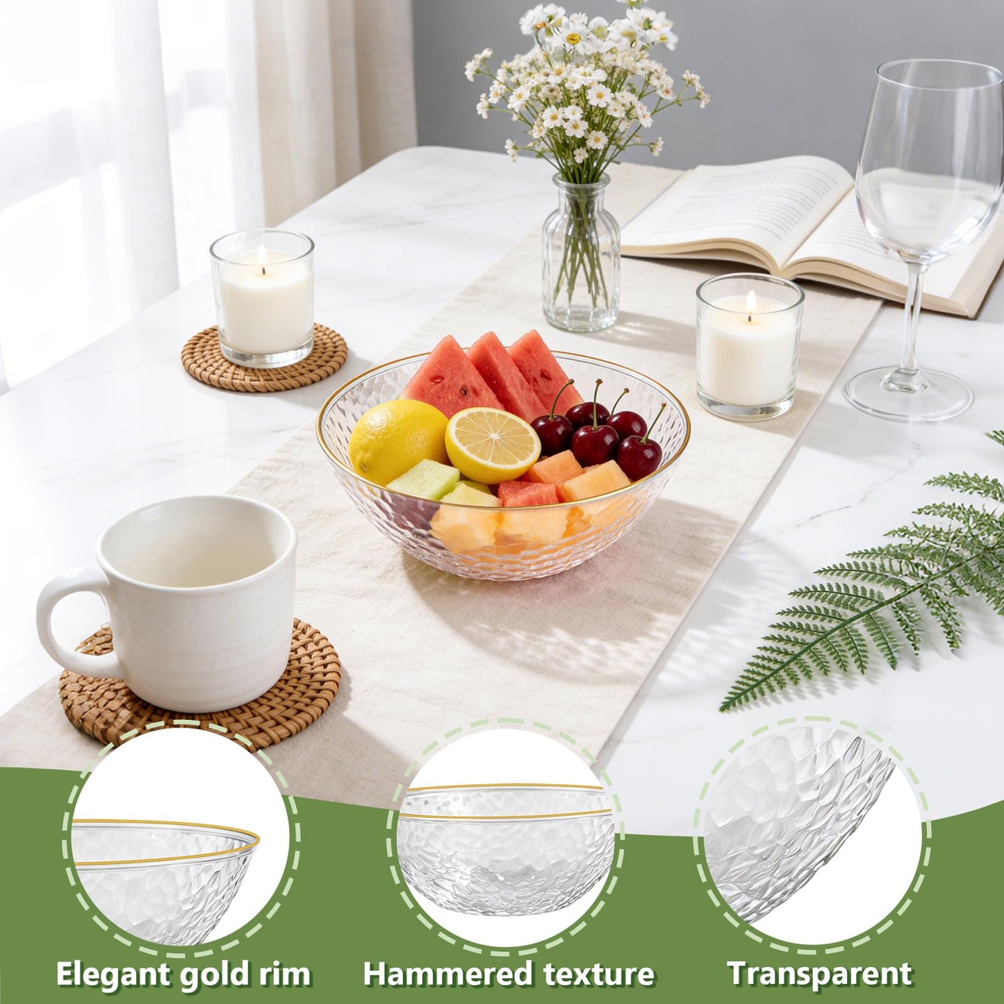 Tinybee 30PCS Clear Bowls with Gold Rim-16oz disposable Bowls
