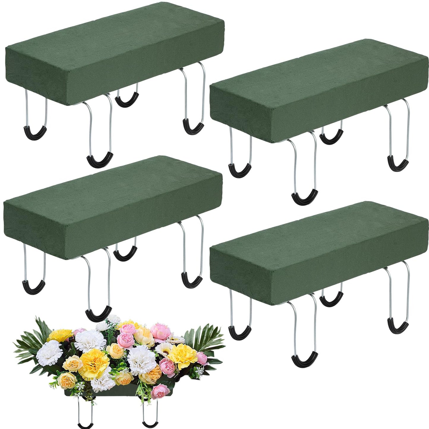4Packs Headstone Flower Saddles Gravestone Saddle with Floral Foam for Grave Cemetery Headstones Tombstone Decoration (Blue)