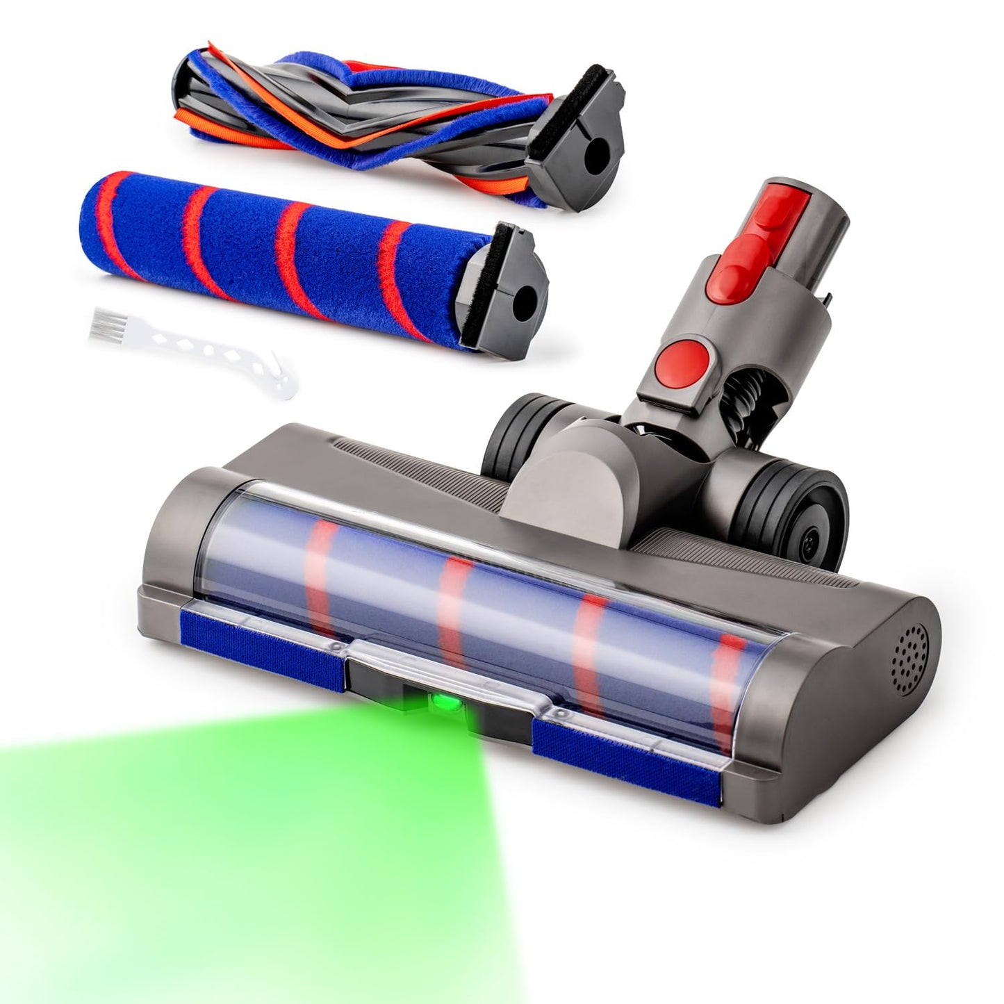 Upgrade Anti-Tangle Replacement Head for Dyson: V7 V8 V10 V11 V15 Motorized Vacuum Head with Green LED and Engineered Wheel - 60% Effortless Glide for Carpet & Hard Floor