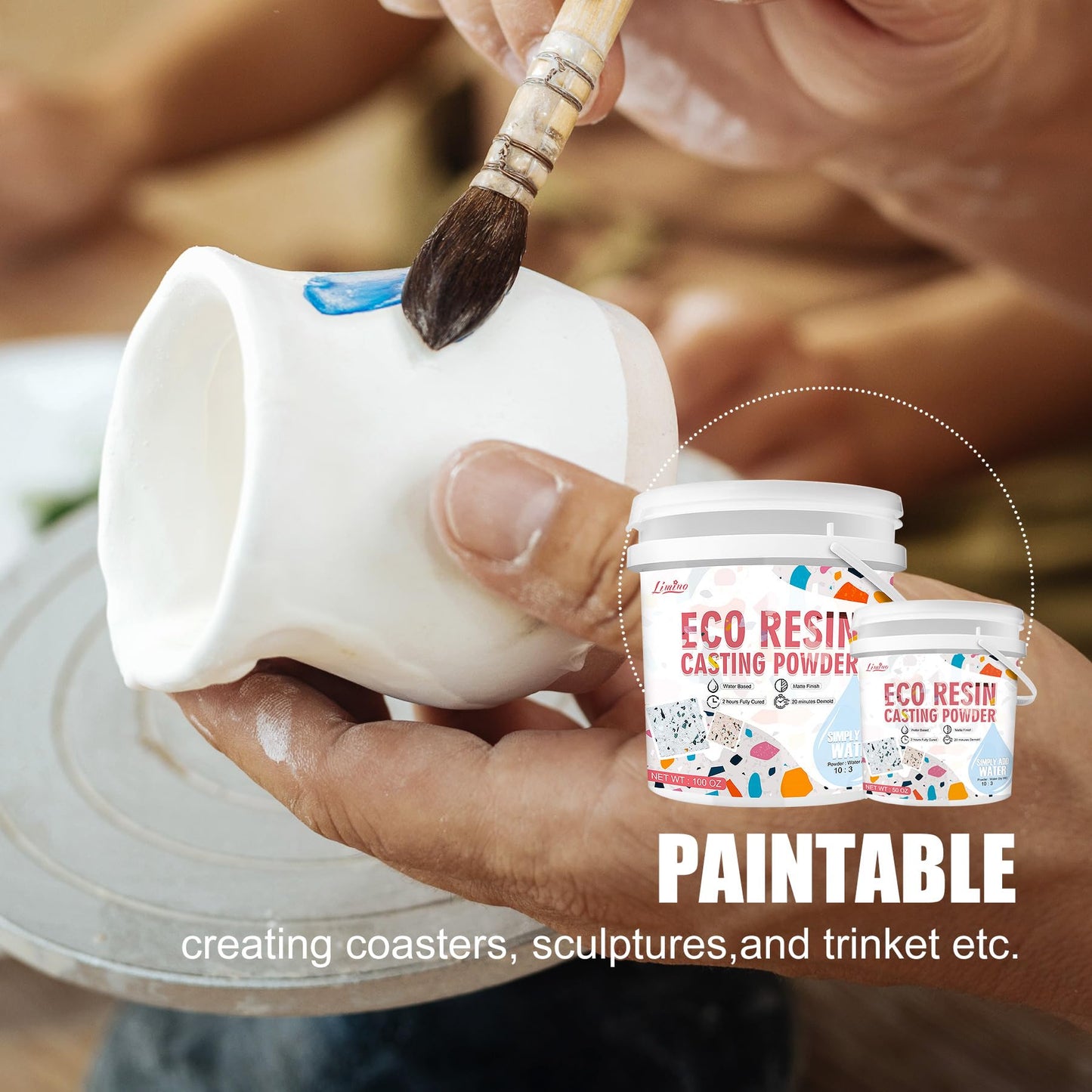 Eco Resin Casting Powder - 2800g Ceramic Resin Powders Kit with 6pcs Pigments, Fast Curing, Easy to Demold, Water Mixed Activated - Toxic-Free, Odorless - Plaster Casting Kit for DIY Home Art Crafts