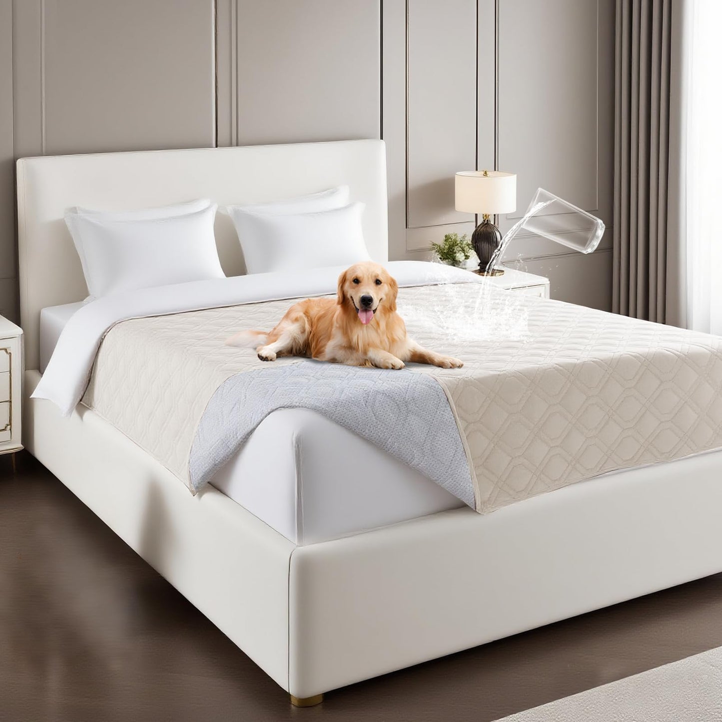 Prince Deco Waterproof Blanket Dog Bed Cover with Non-Slip Back Pet Blanket for Furniture Bed Couch Sofa(52x82 Inch,French Oak)