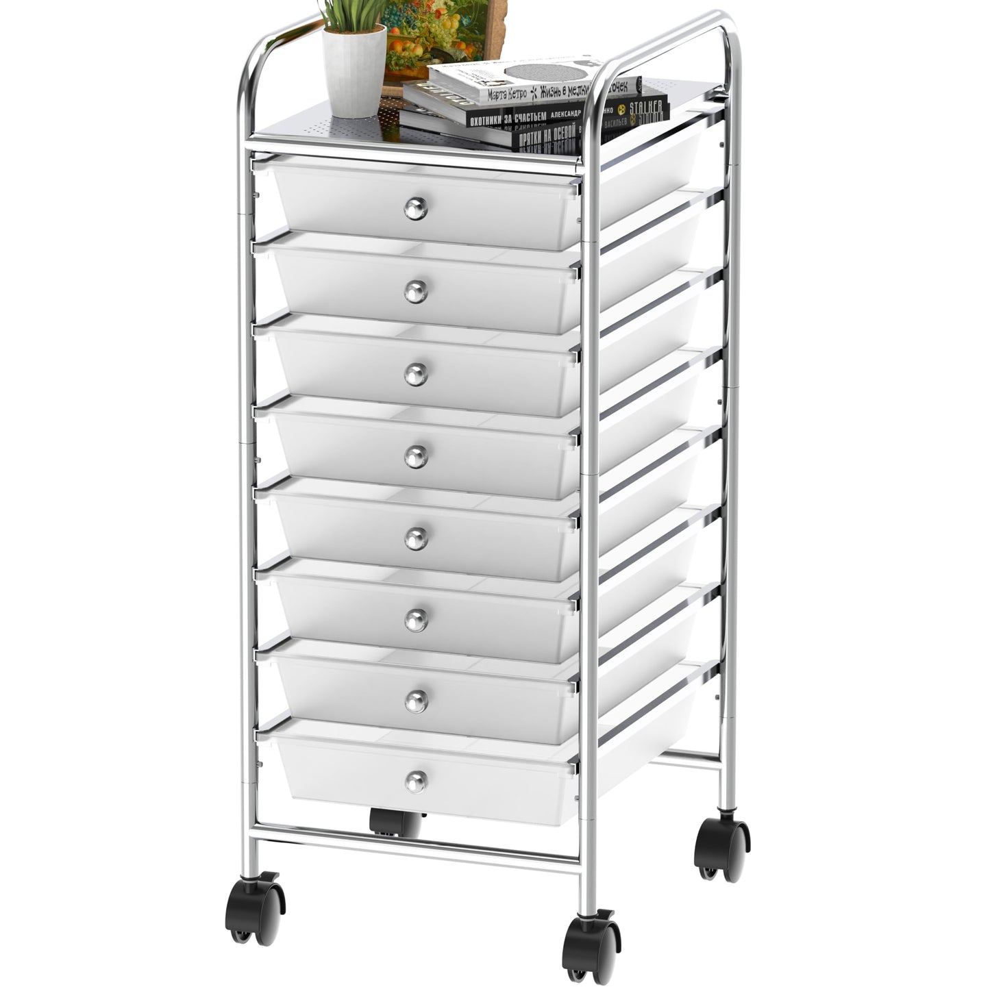 Simple Houseware 8-Drawer Rolling Storage Utility Cart with Wheels for Office, Chrome