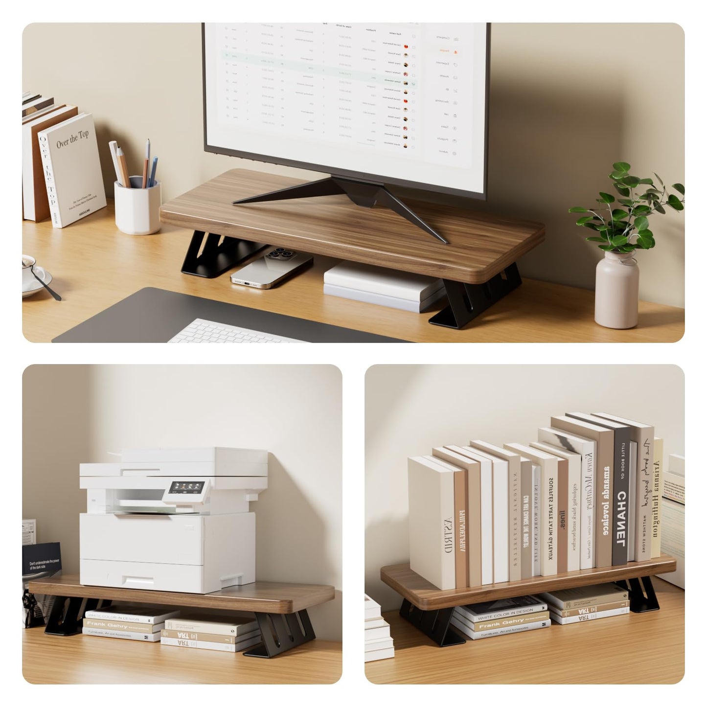 NestNeat Monitor Stand - 24 Inch Wood Monitor Stand Riser, 220 Pounds Load Capacity Desk Monitor Riser for Laptop/PC/Printer, Desktop Stands Organizer for Home Office